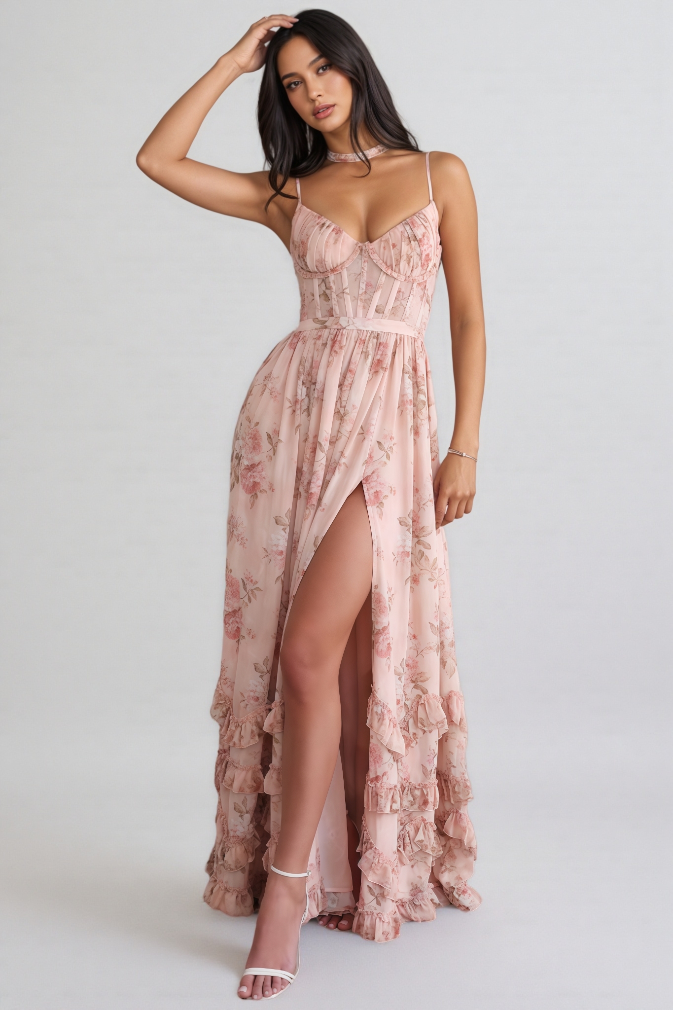Urielad Pink Halter Print Maxi Dress