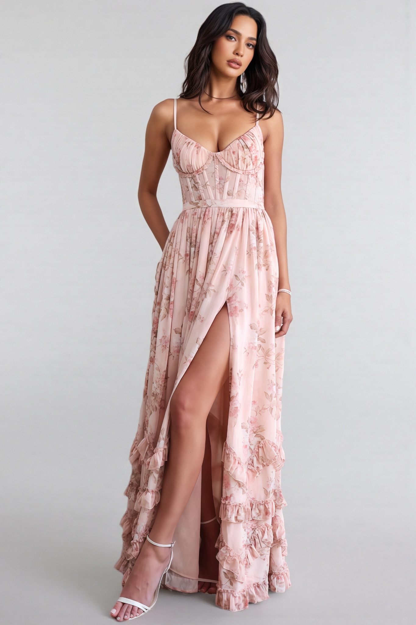 Urielad Pink Halter Print Maxi Dress