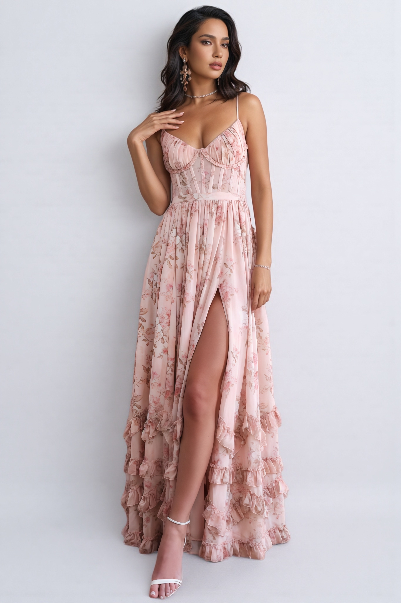 Urielad Pink Halter Print Maxi Dress