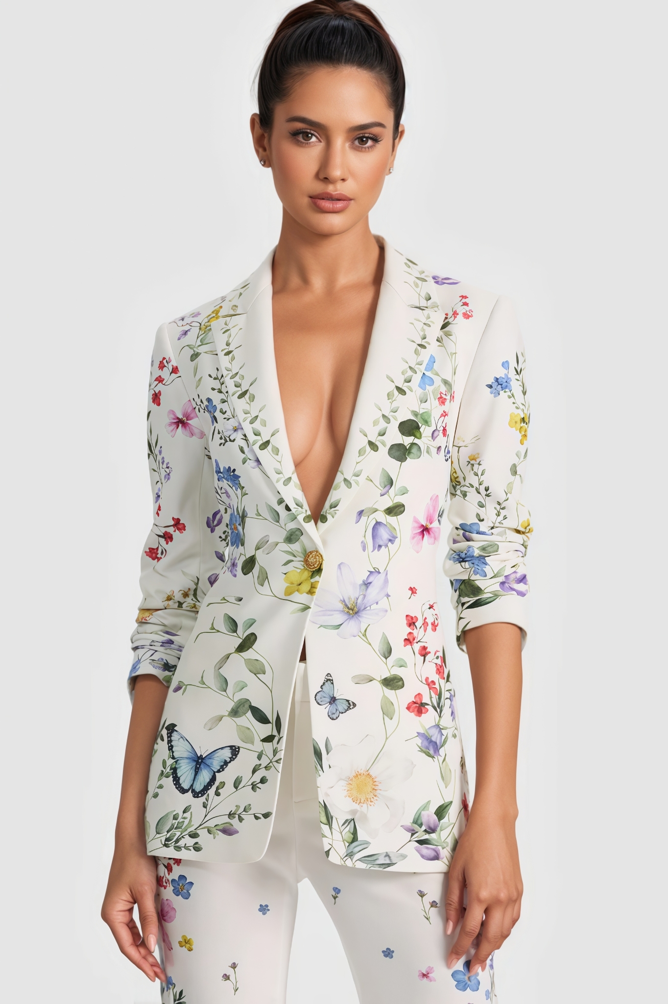Carnse White Printed Blazer Pants Set