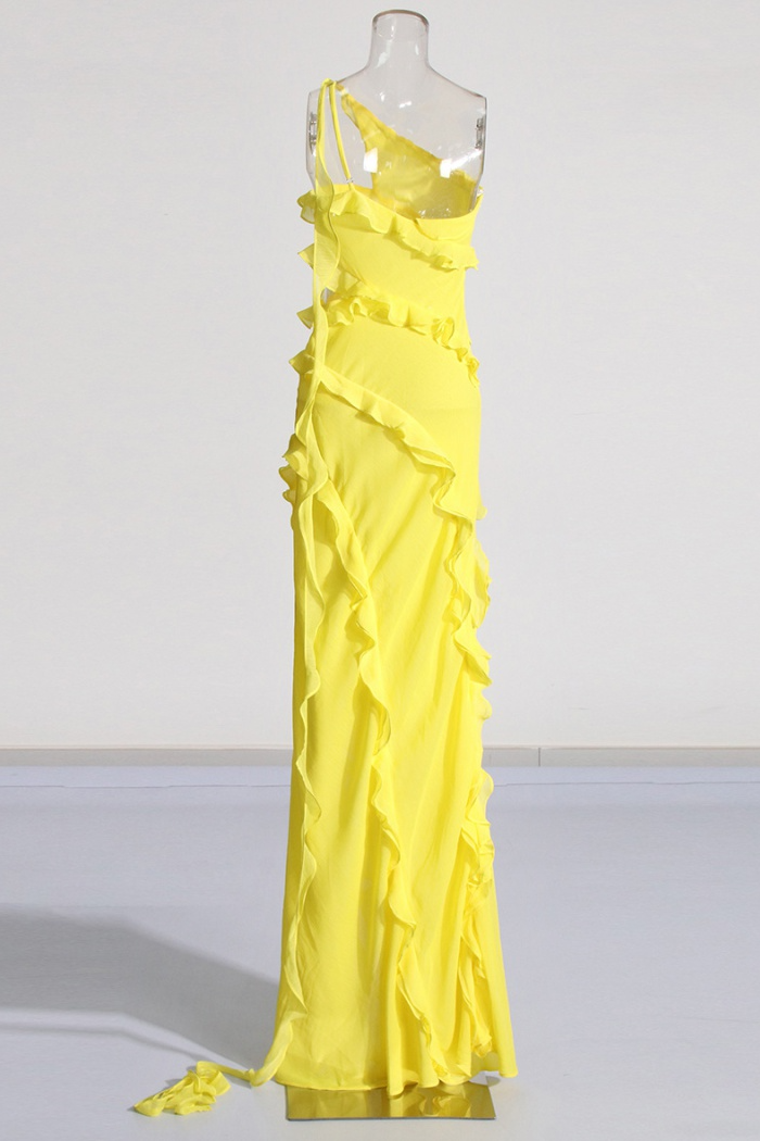 Nyssa Sleeveless Wood Ear Pleated Chiffon Maxi Dress