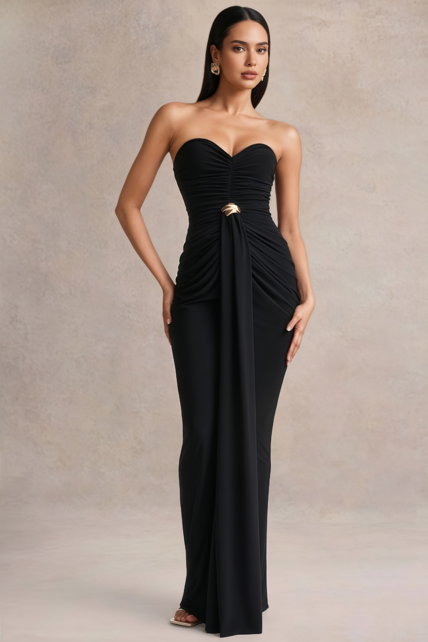 Stanlle Black Off Shoulder Pleated Maxi Dress