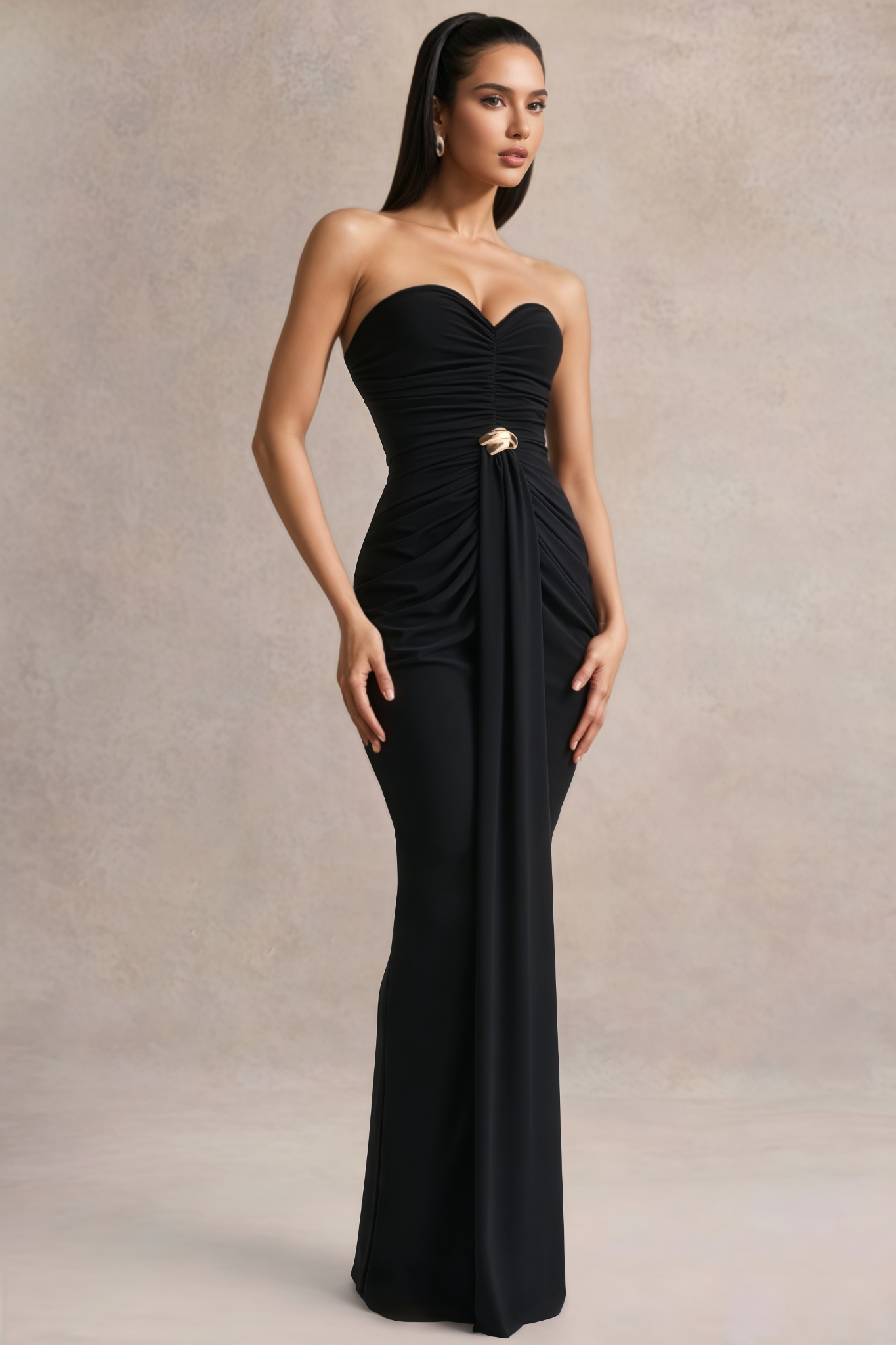 Stanlle Black Off Shoulder Pleated Maxi Dress