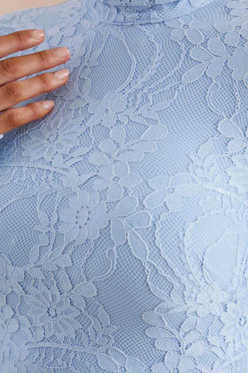Kreyson Blue Long Sleeve Lace Maxi Dress