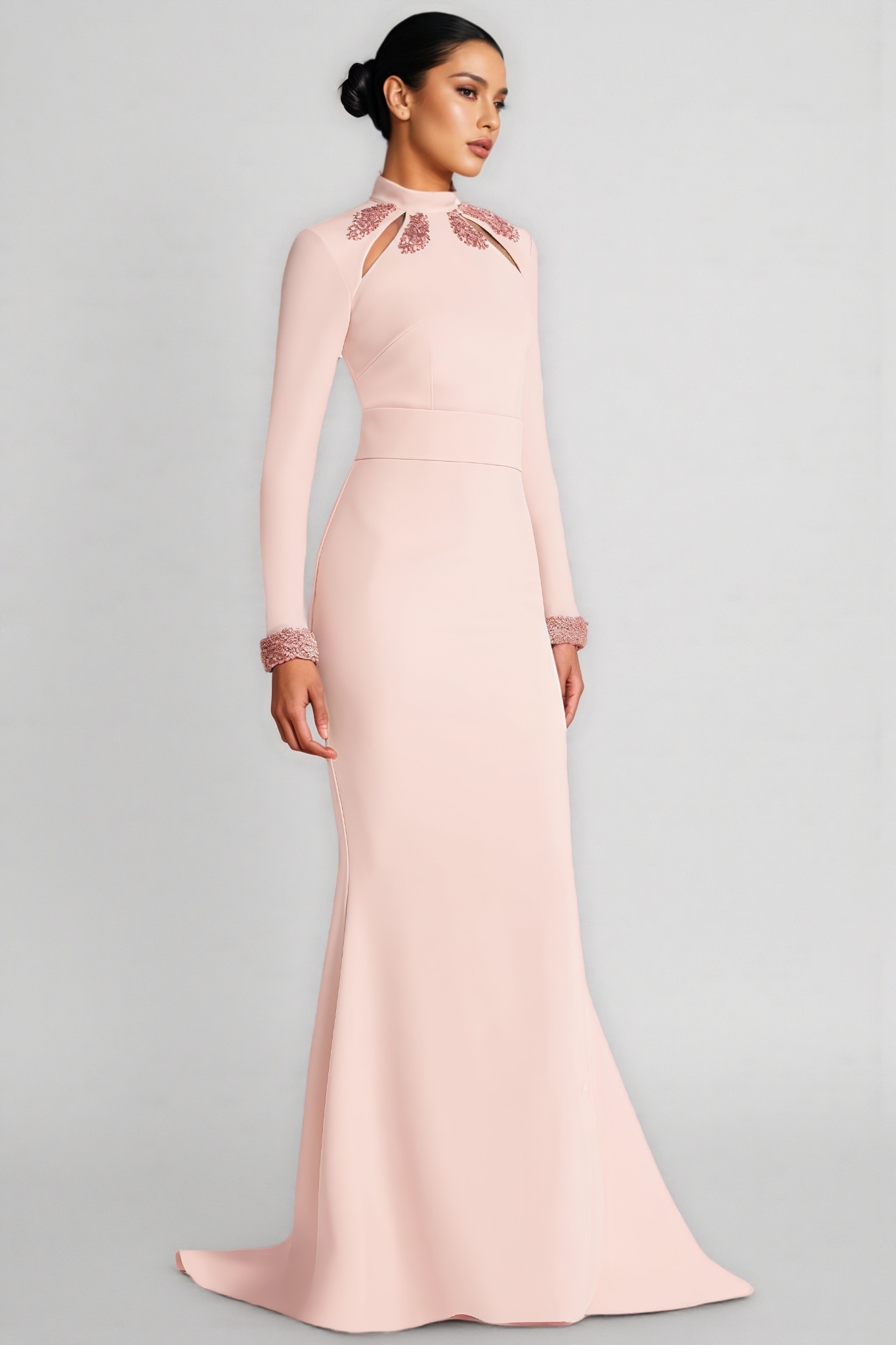 Aether Pink Beaded Sequined Cutout Maxi Dress