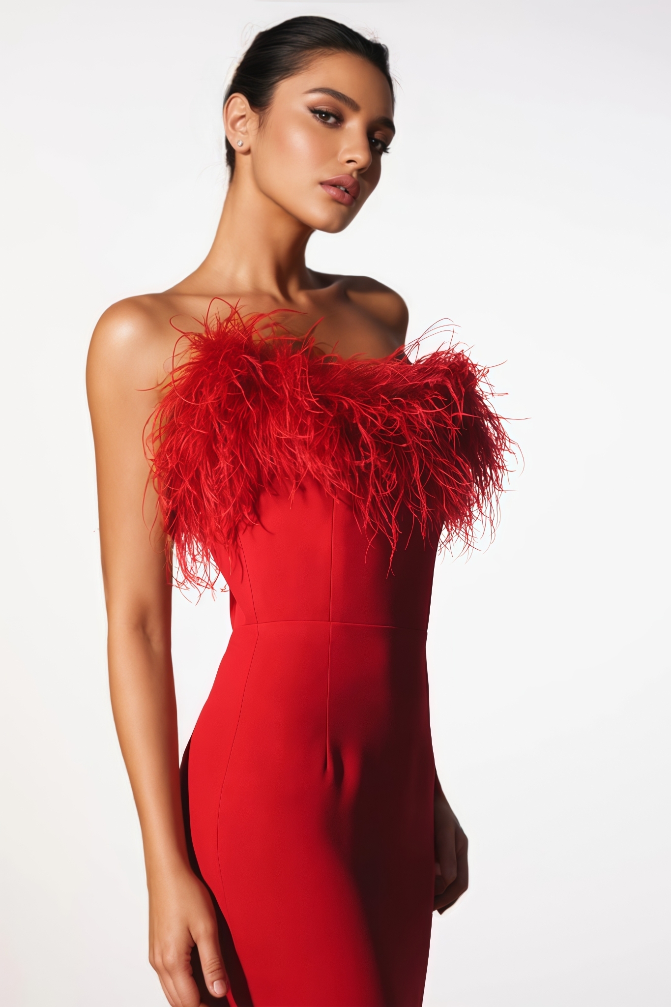Harlany Red Feather Bandage Maxi Dress