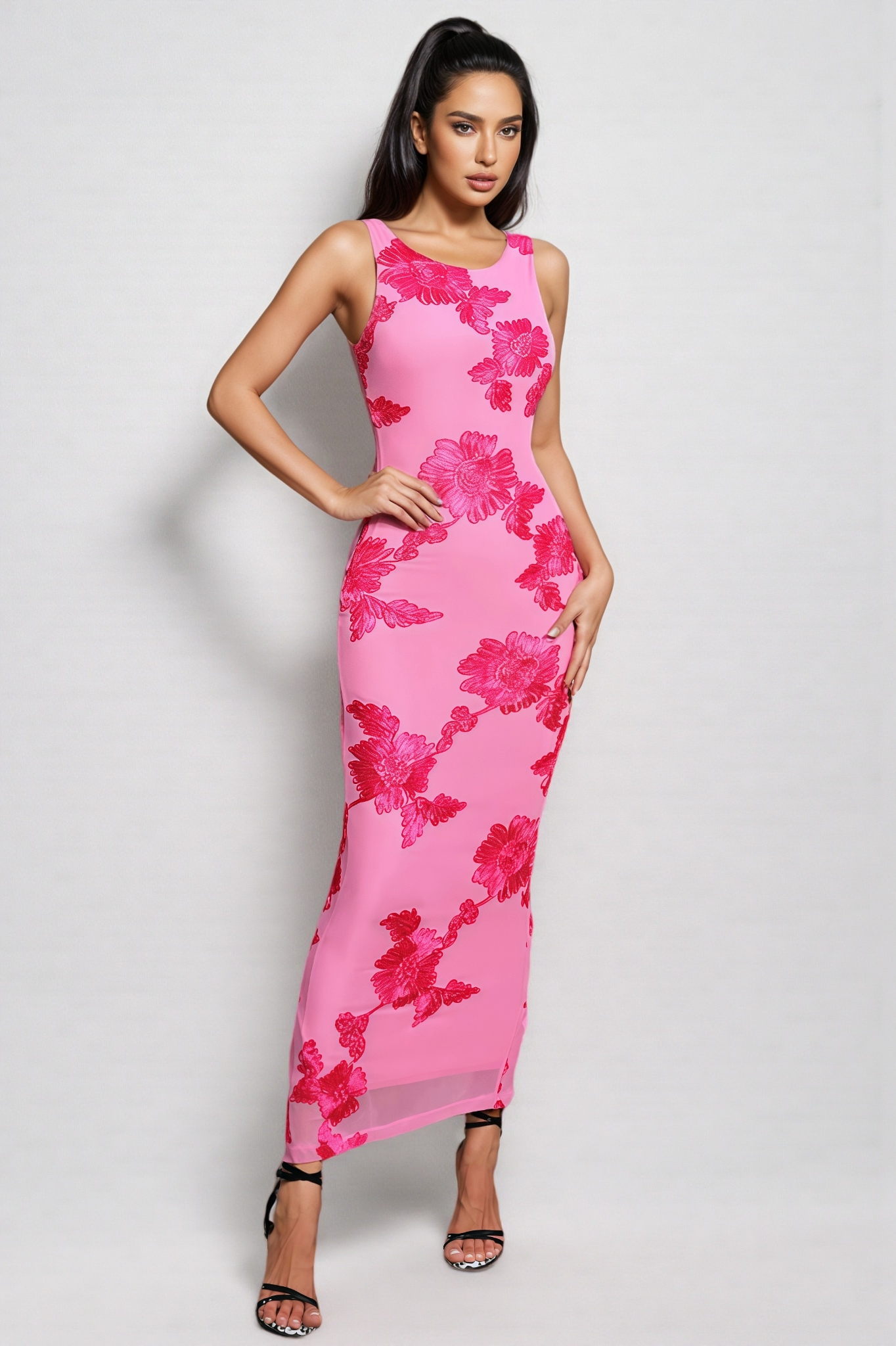 Cazrik Sleeveless Flower Maxi Dress