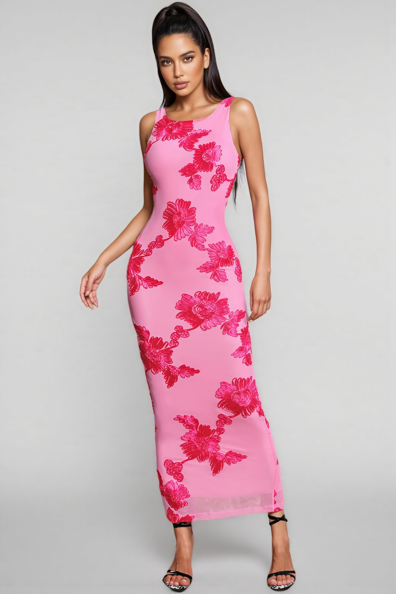 Cazrik Sleeveless Flower Maxi Dress