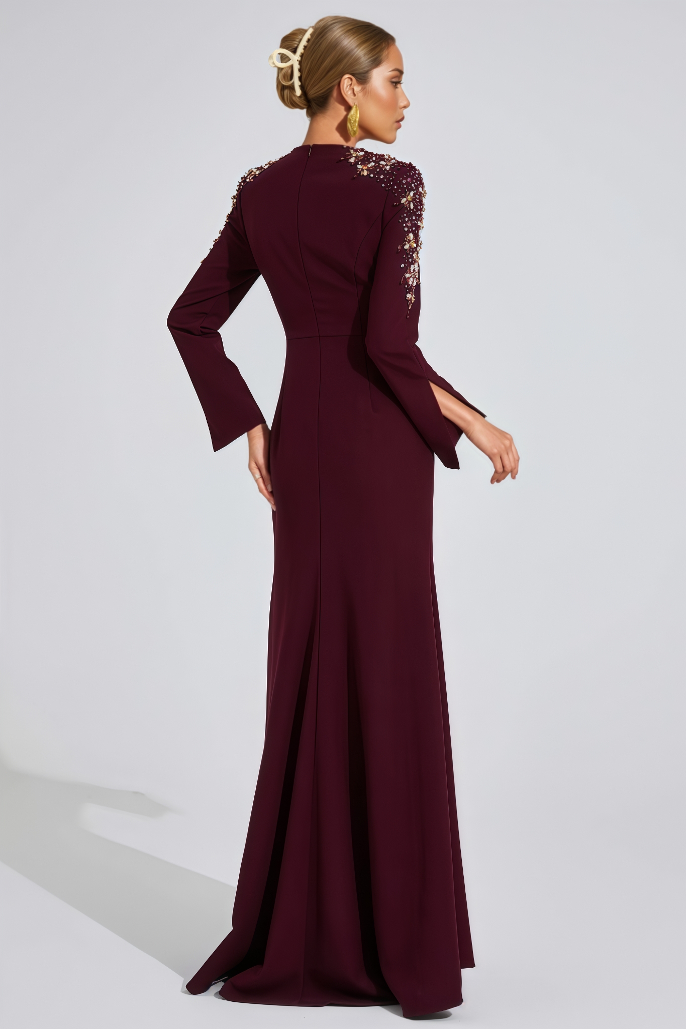 Gaiget Red Diamond Embellished Maxi Dress