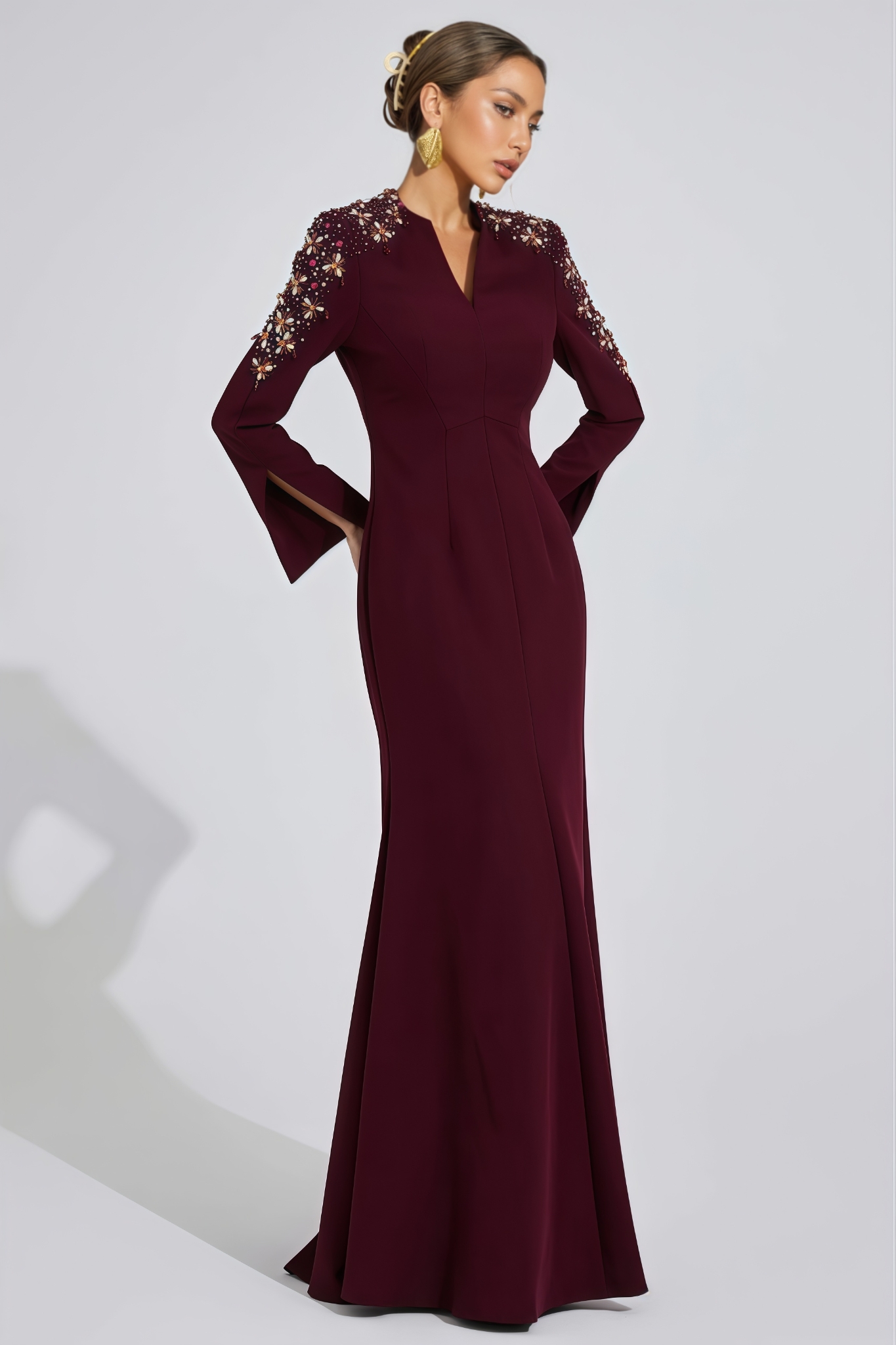 Gaiget Red Diamond Embellished Maxi Dress