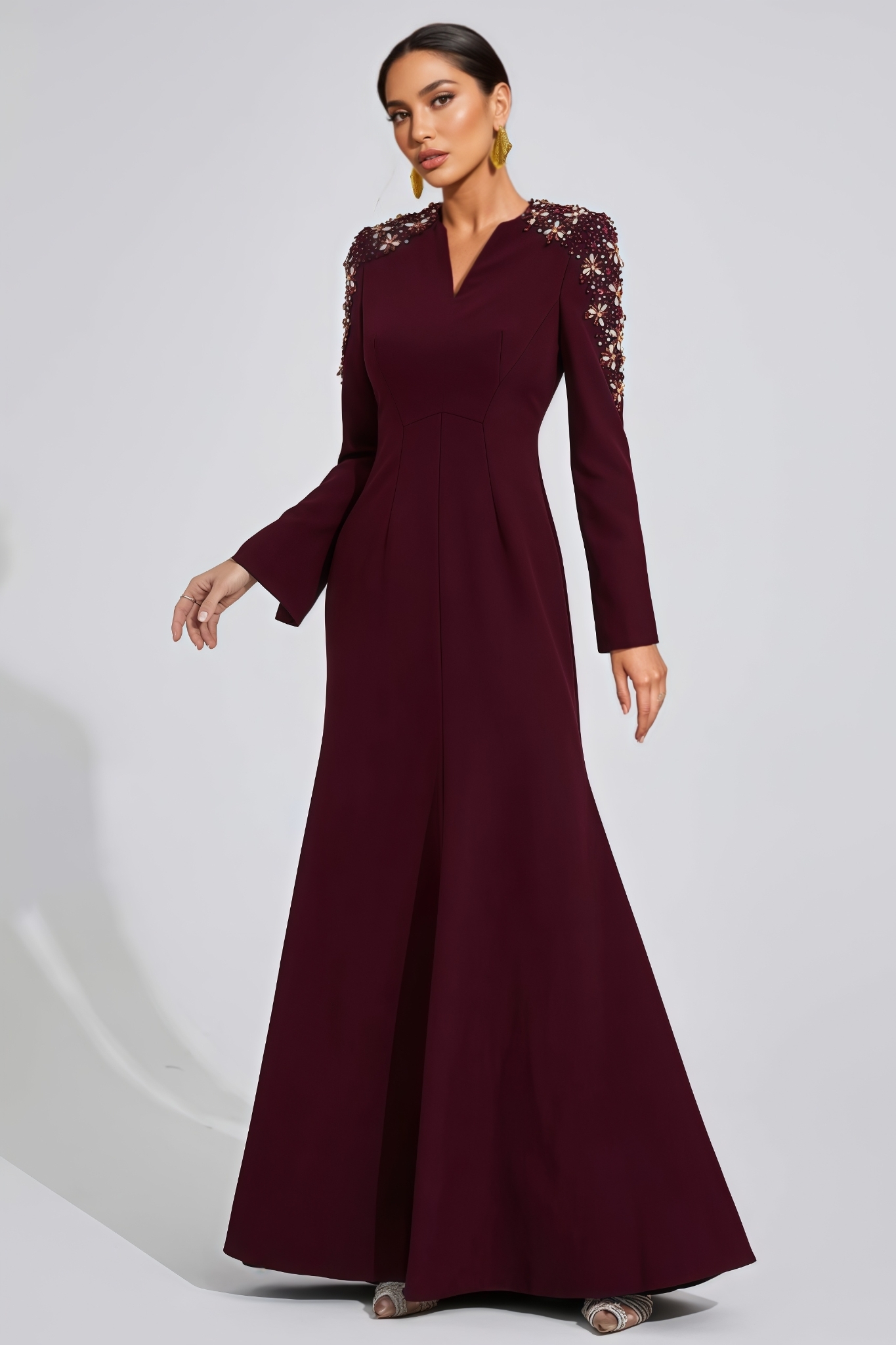 Gaiget Red Diamond Embellished Maxi Dress