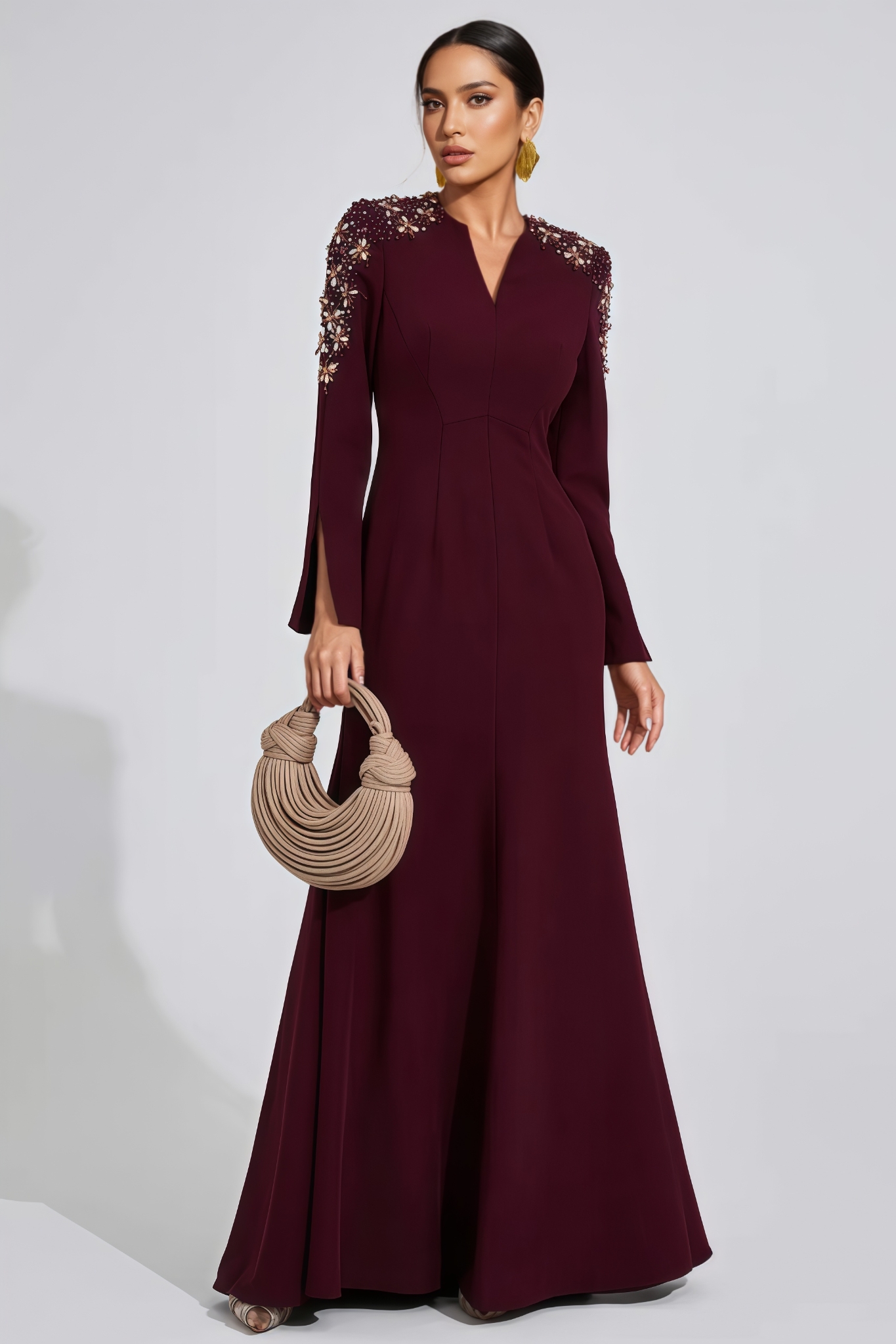 Gaiget Red Diamond Embellished Maxi Dress