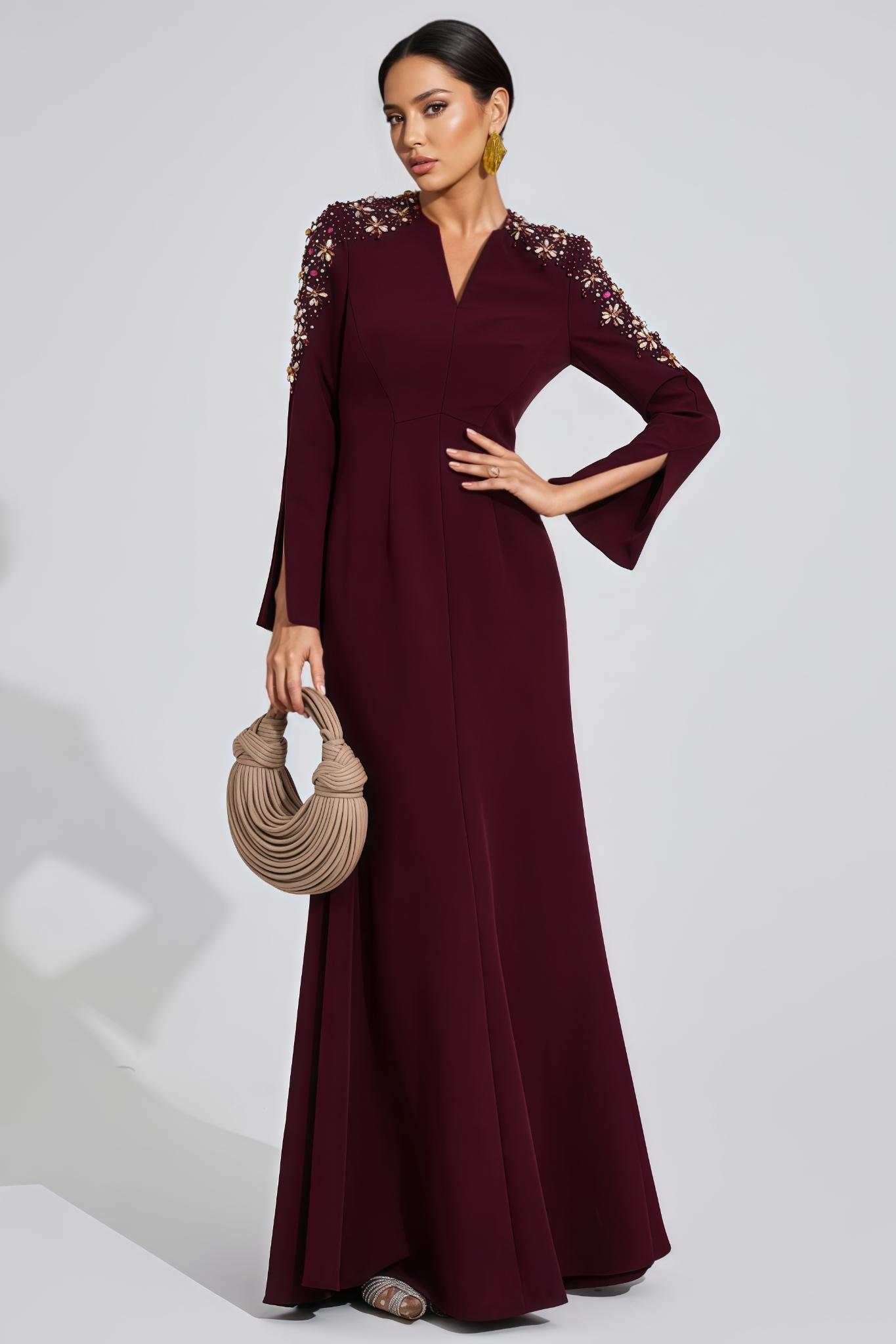 Gaiget Red Diamond Embellished Maxi Dress