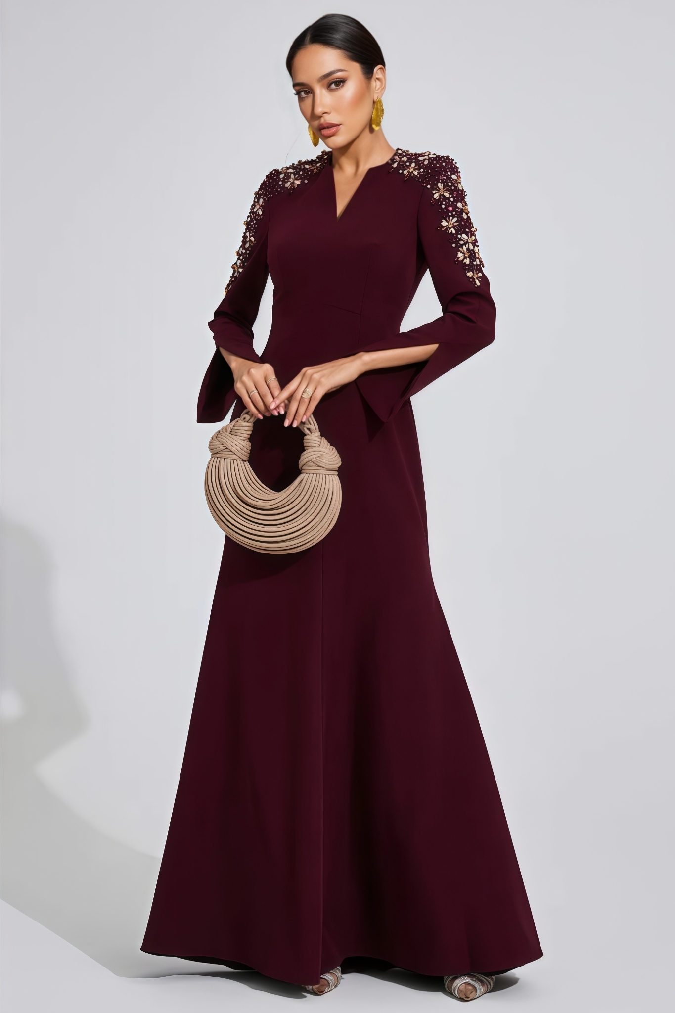 Gaiget Red Diamond Embellished Maxi Dress