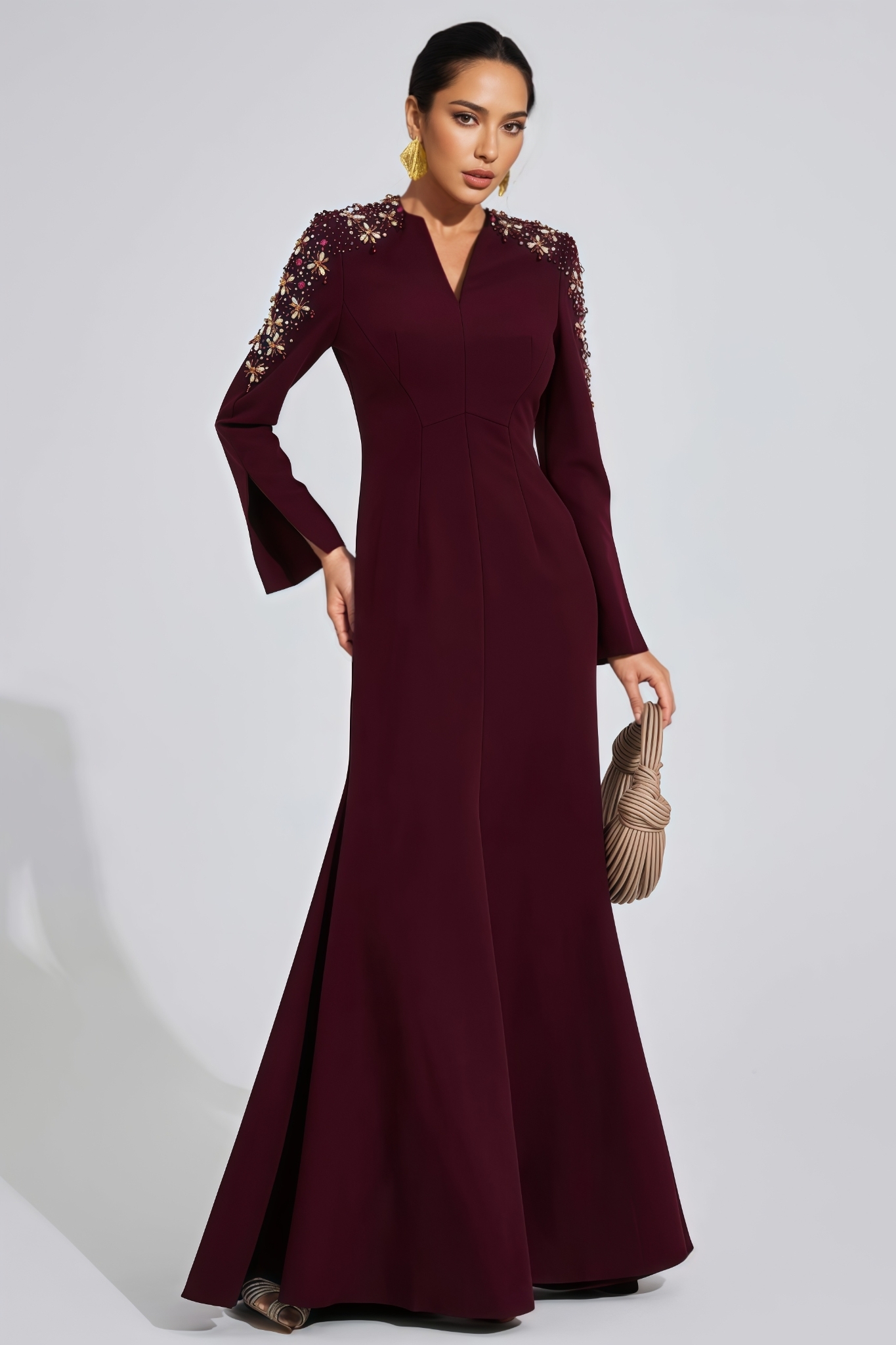 Gaiget Red Diamond Embellished Maxi Dress