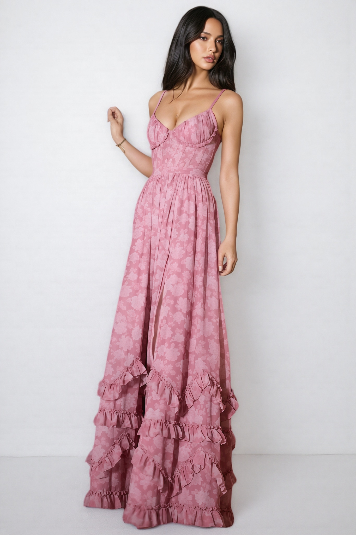 Sablrt Pink Printed Sleeveless Maxi Dress