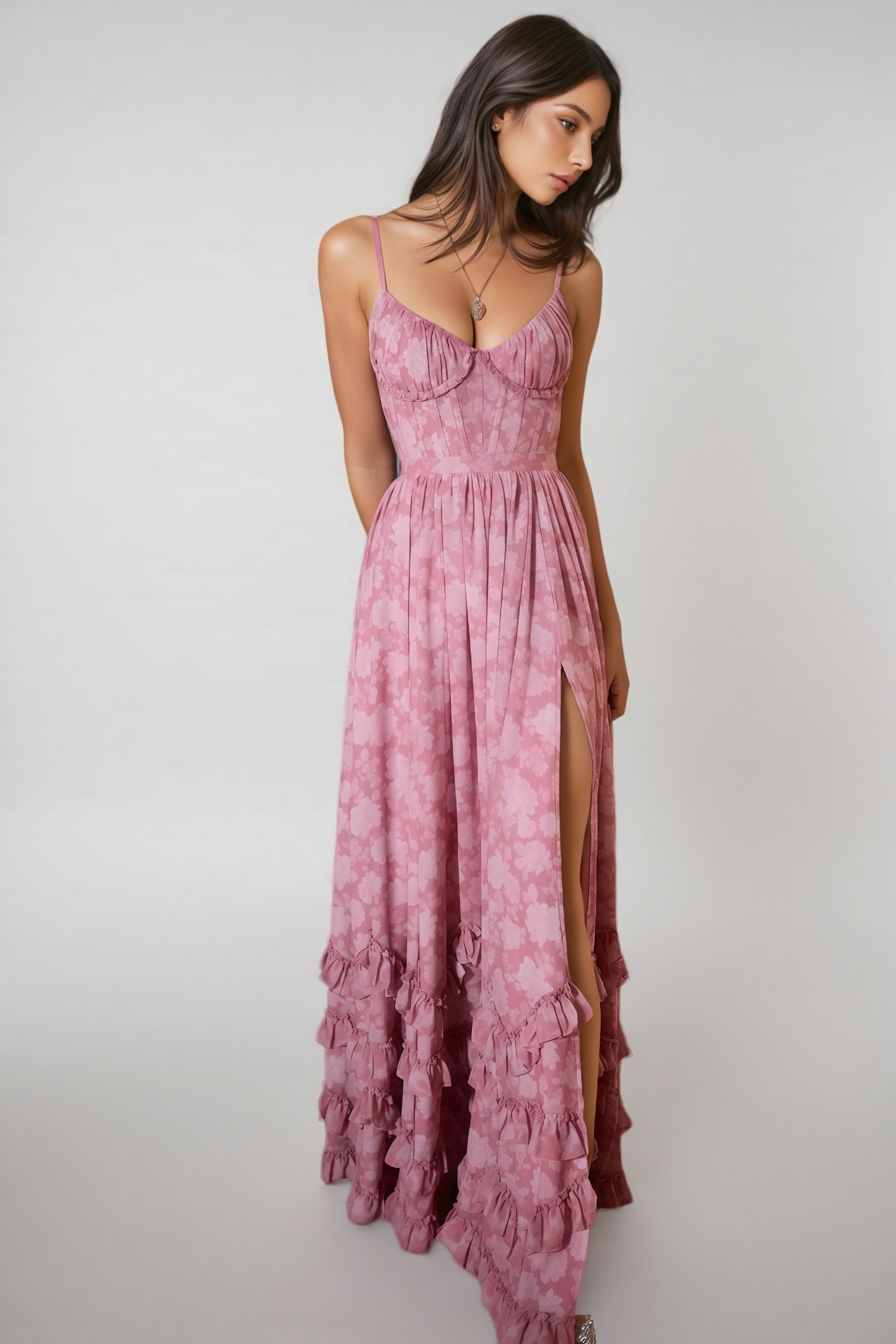 Sablrt Pink Printed Sleeveless Maxi Dress