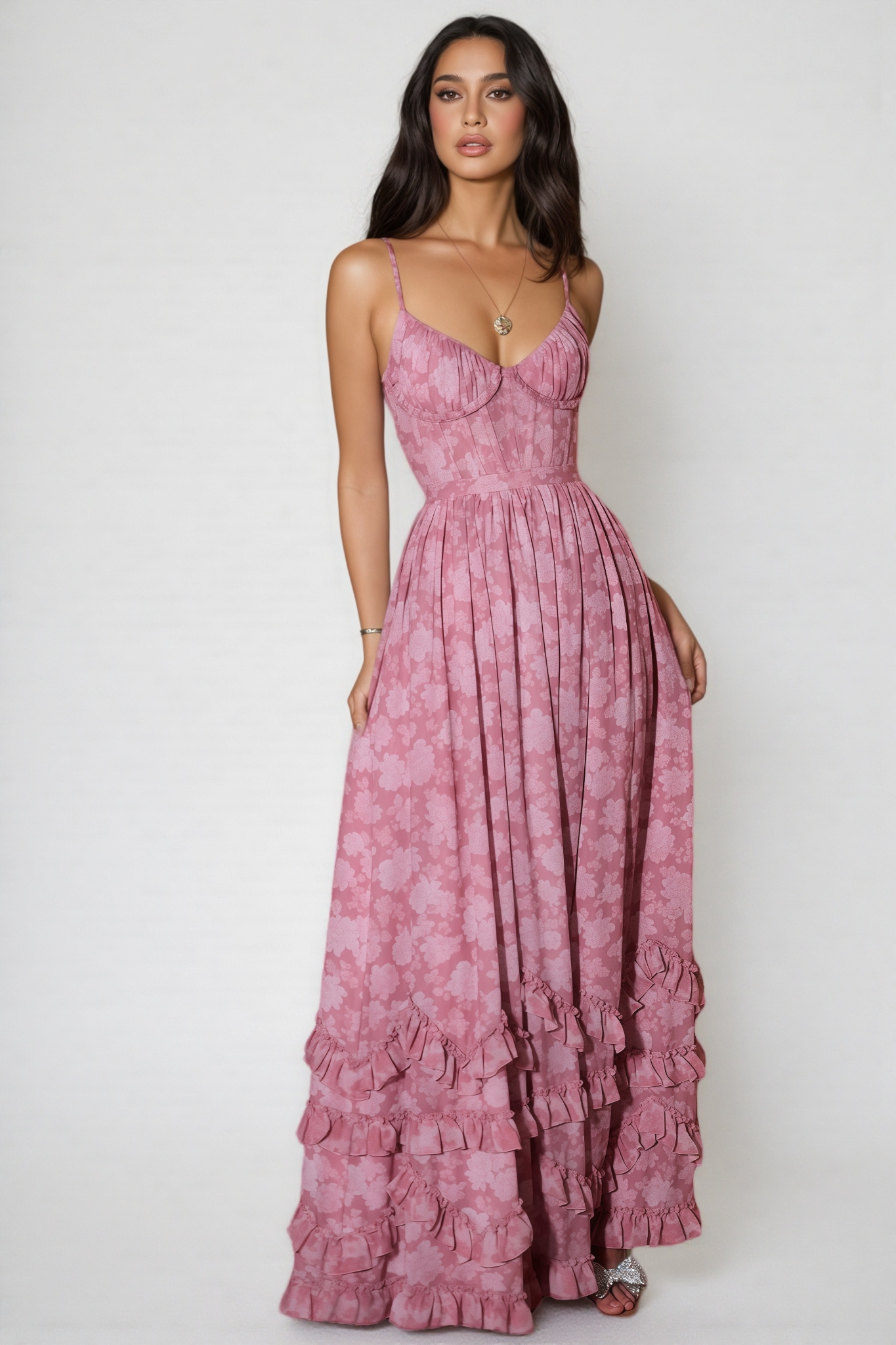 Sablrt Pink Printed Sleeveless Maxi Dress