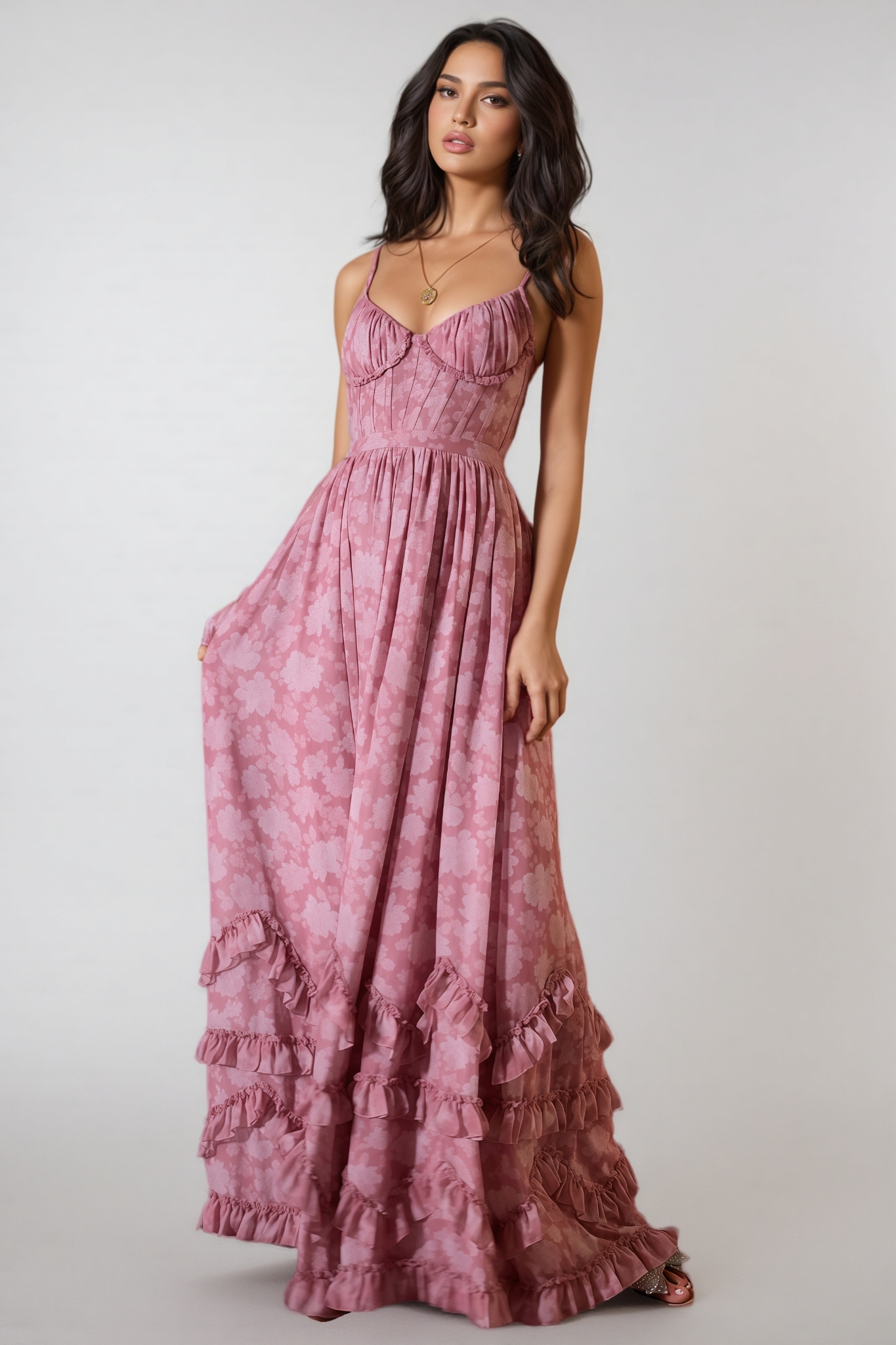 Sablrt Pink Printed Sleeveless Maxi Dress