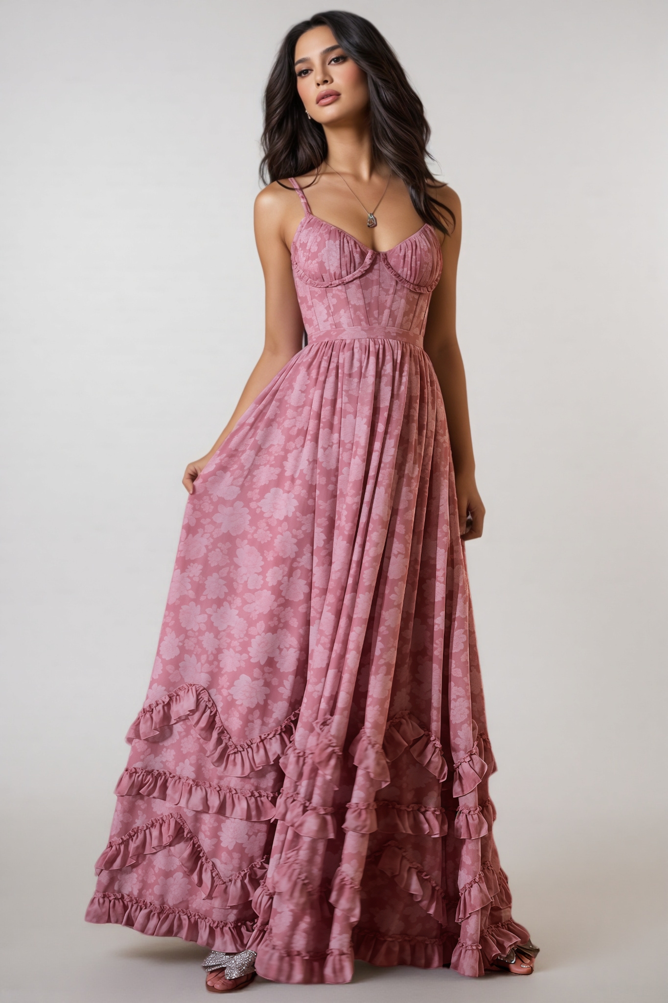 Sablrt Pink Printed Sleeveless Maxi Dress