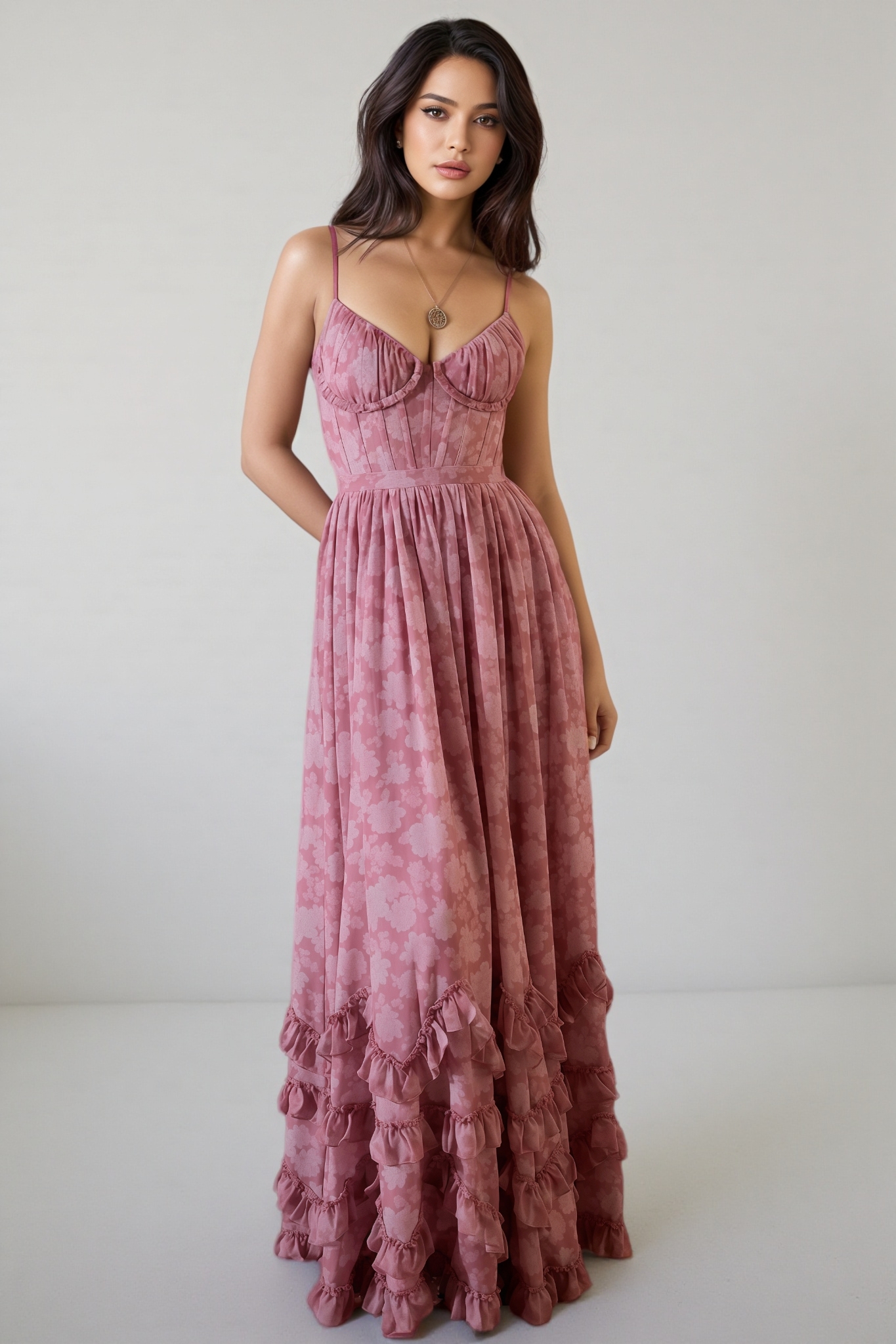 Sablrt Pink Printed Sleeveless Maxi Dress