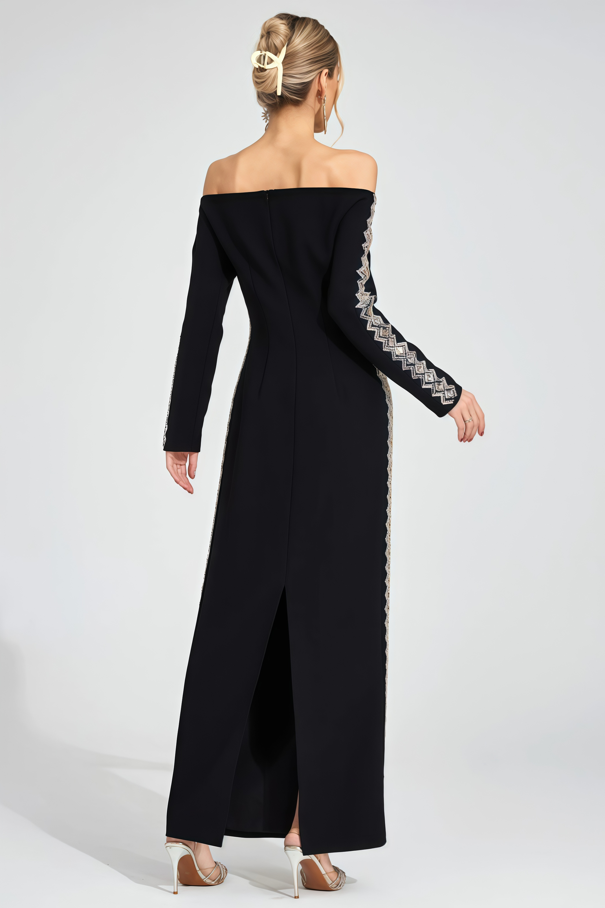 Elmrad Black Long Sleeve Diamond Maxi Dress