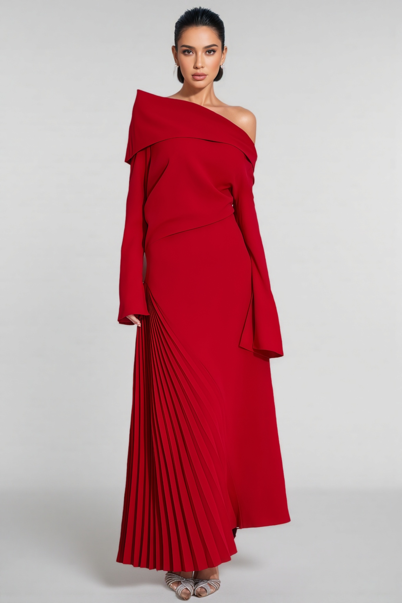Elvar Red Asymmetric Maxi Dress