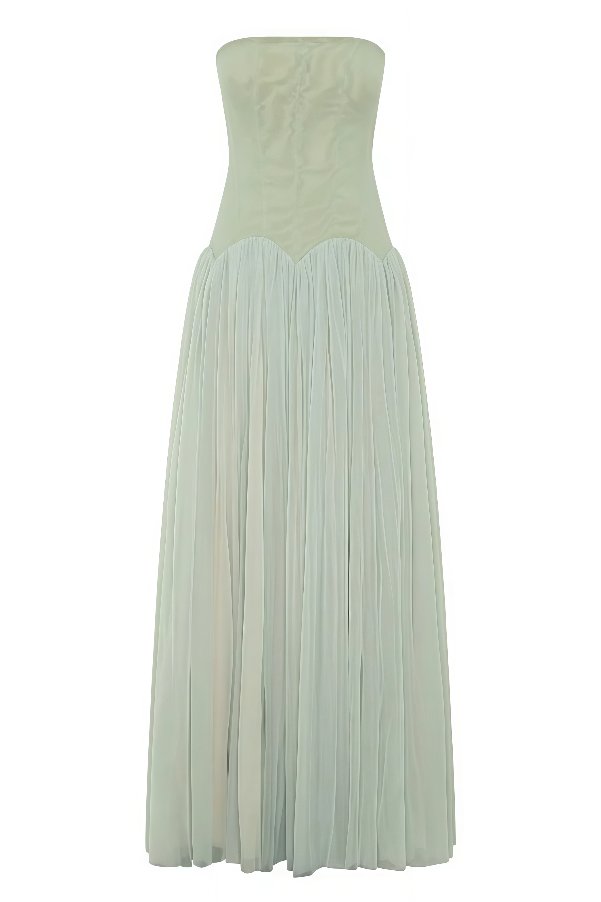 Hornisan Green Strapless Tulle Maxi Dress