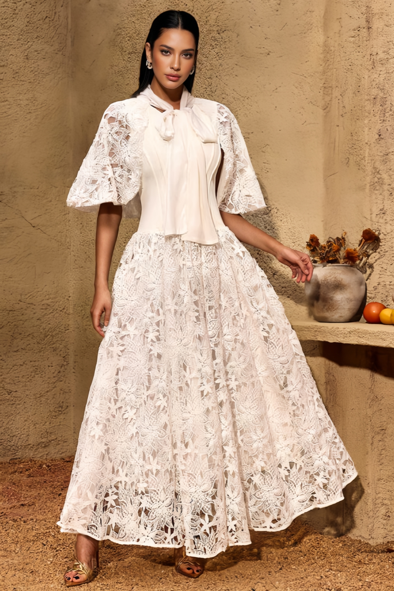 Evnal White Flared Maxi Dress