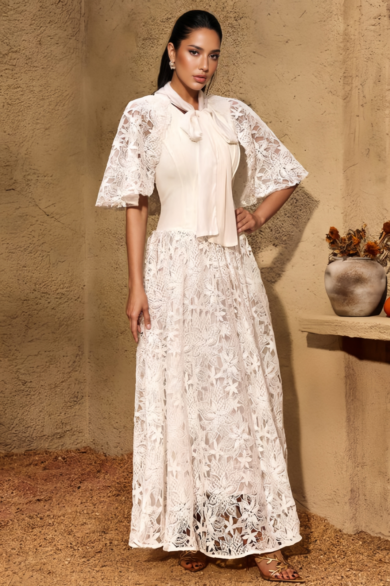 Evnal White Flared Maxi Dress