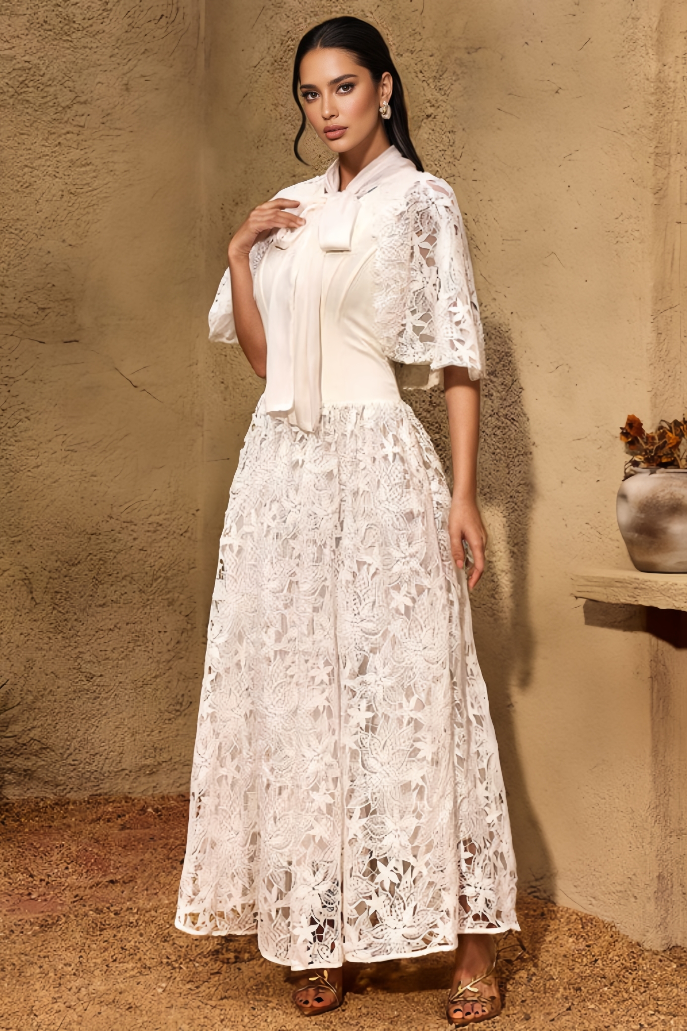 Evnal White Flared Maxi Dress