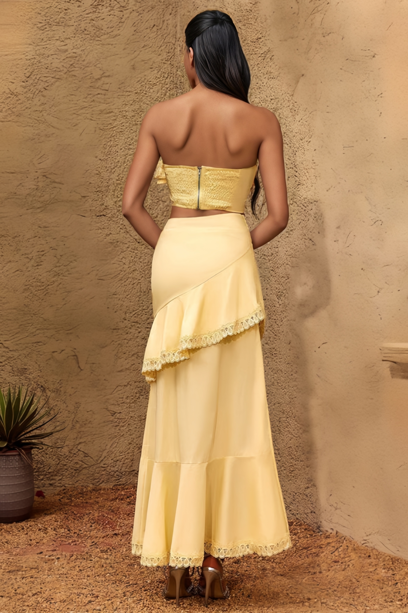 Canlila Strapless Flower Maxi Dress Set