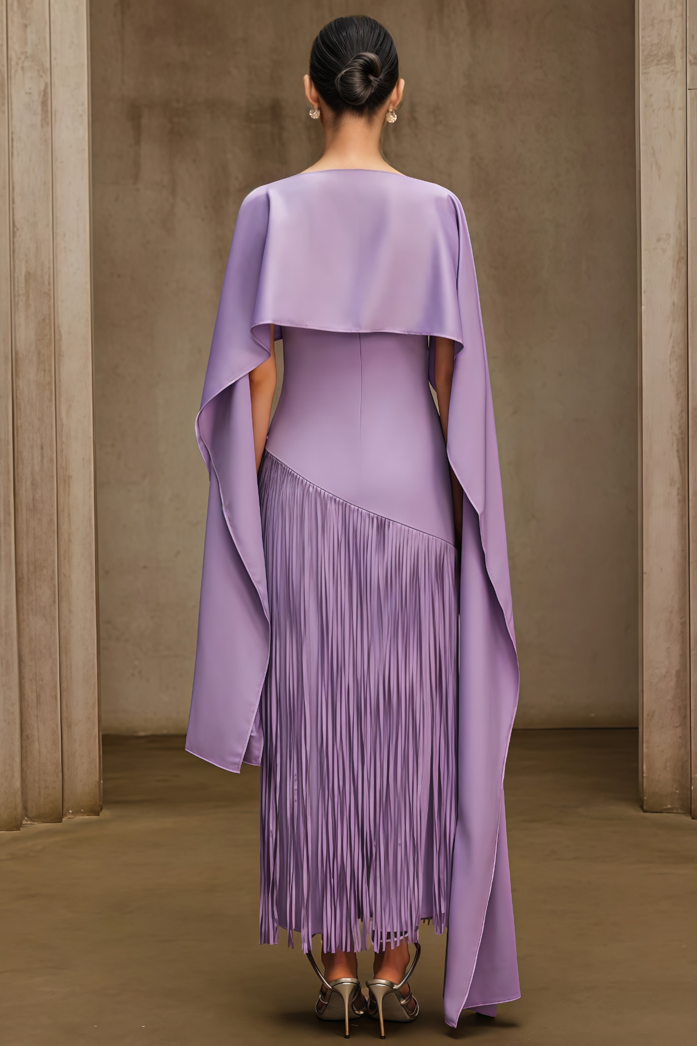 Foslind Purple Shawl Fringe Maxi Dress