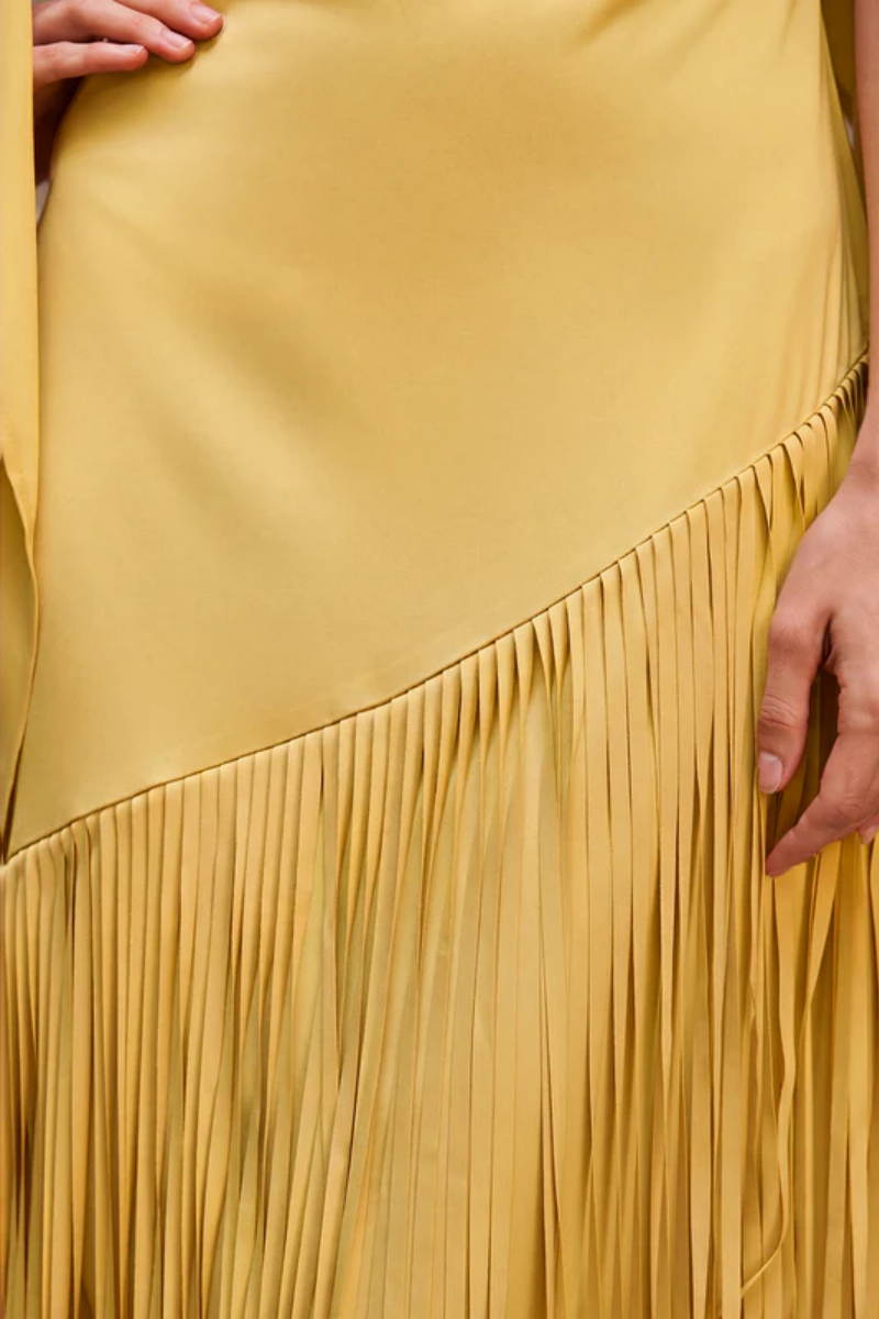 Sroge Yellow Shawl Fringe Maxi Dress