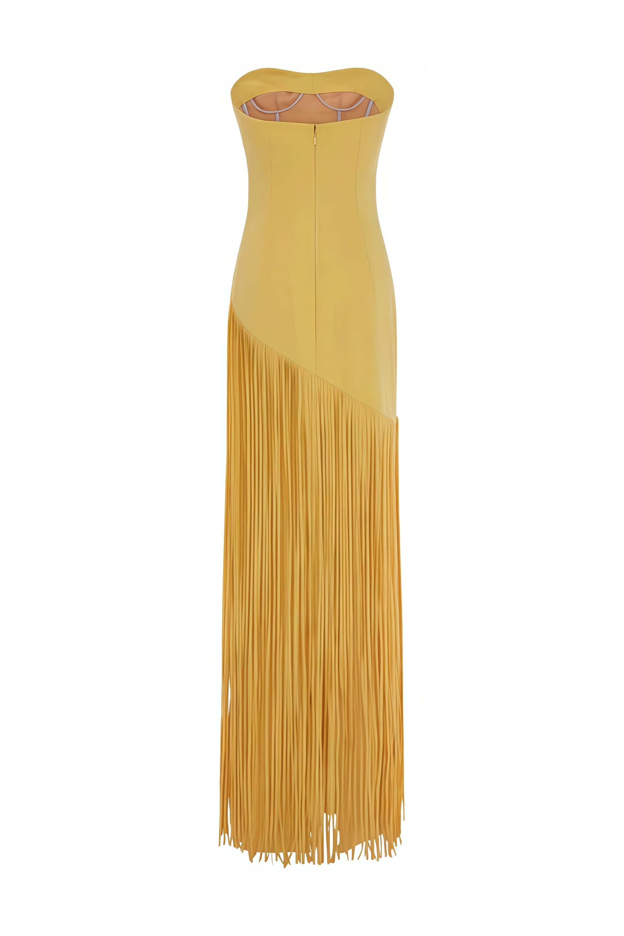 Sroge Yellow Shawl Fringe Maxi Dress