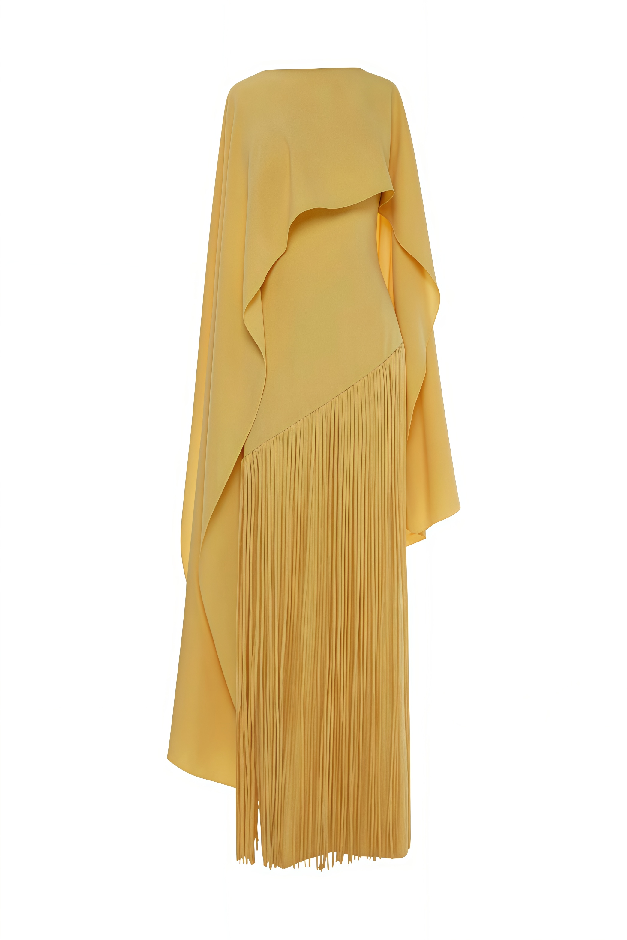 Sroge Yellow Shawl Fringe Maxi Dress