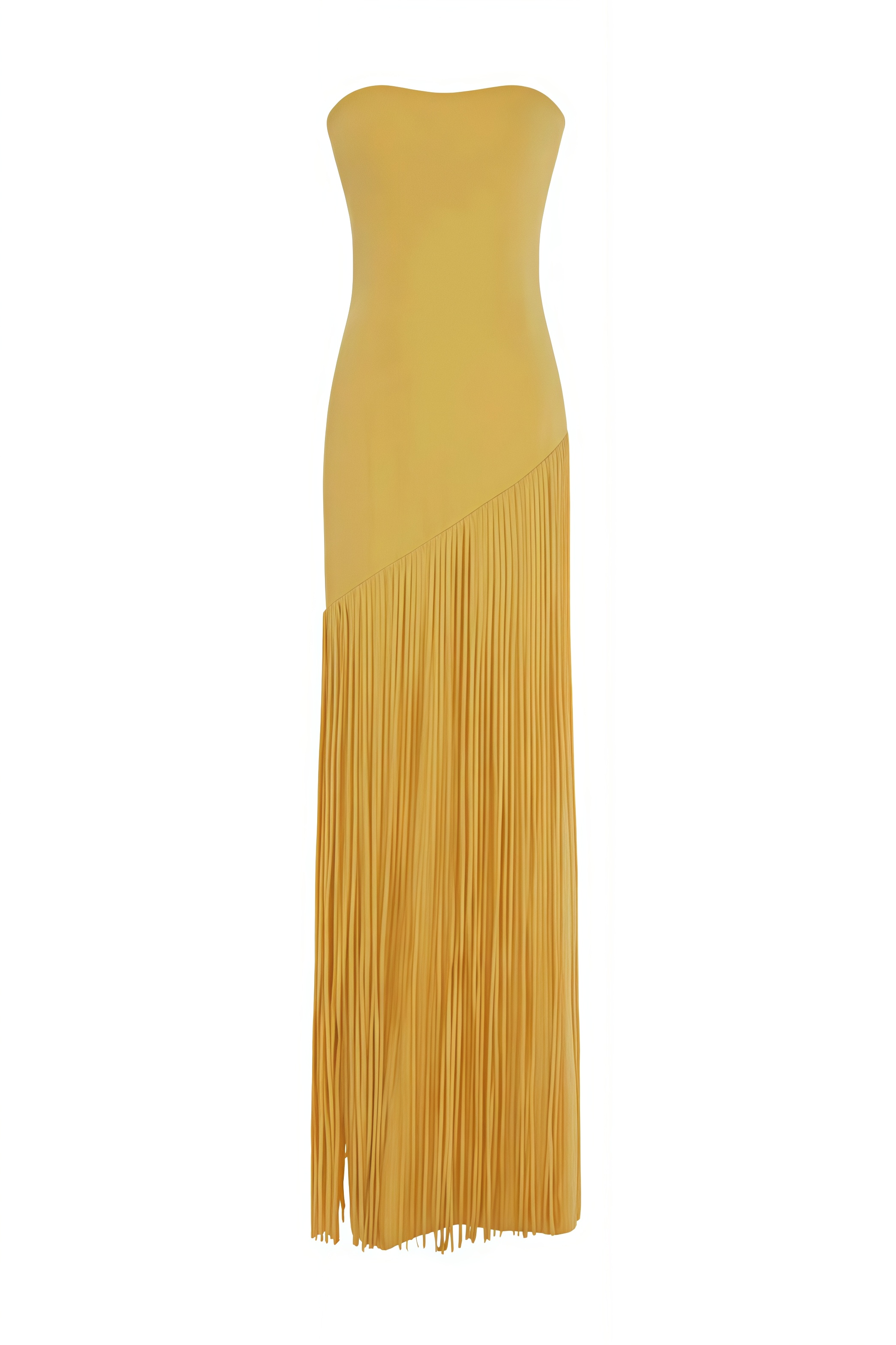 Sroge Yellow Shawl Fringe Maxi Dress