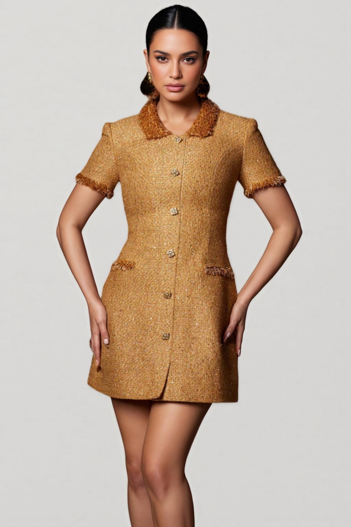 Fayenx Folded Collar Button Mini Dress