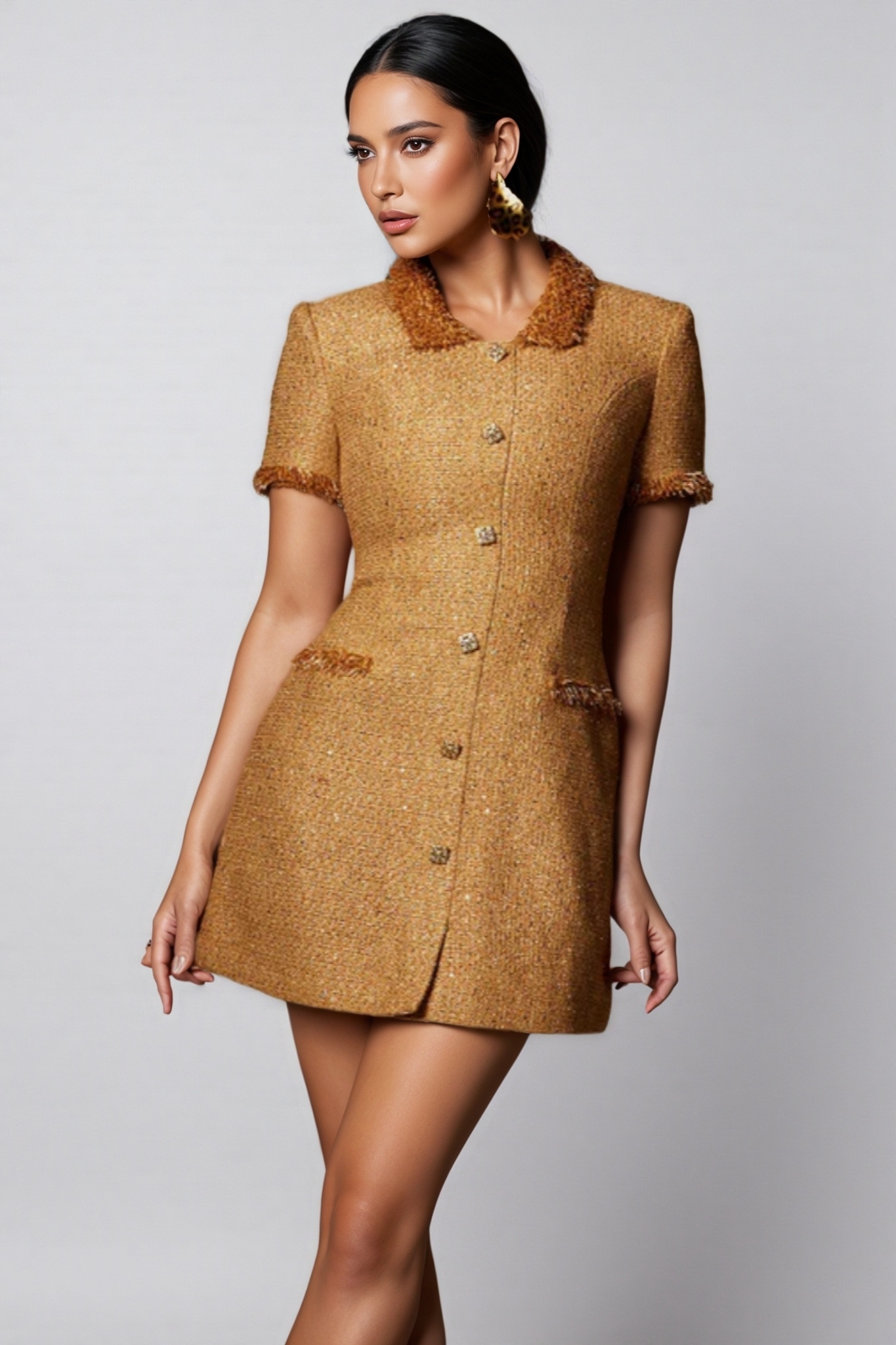 Fayenx Folded Collar Button Mini Dress