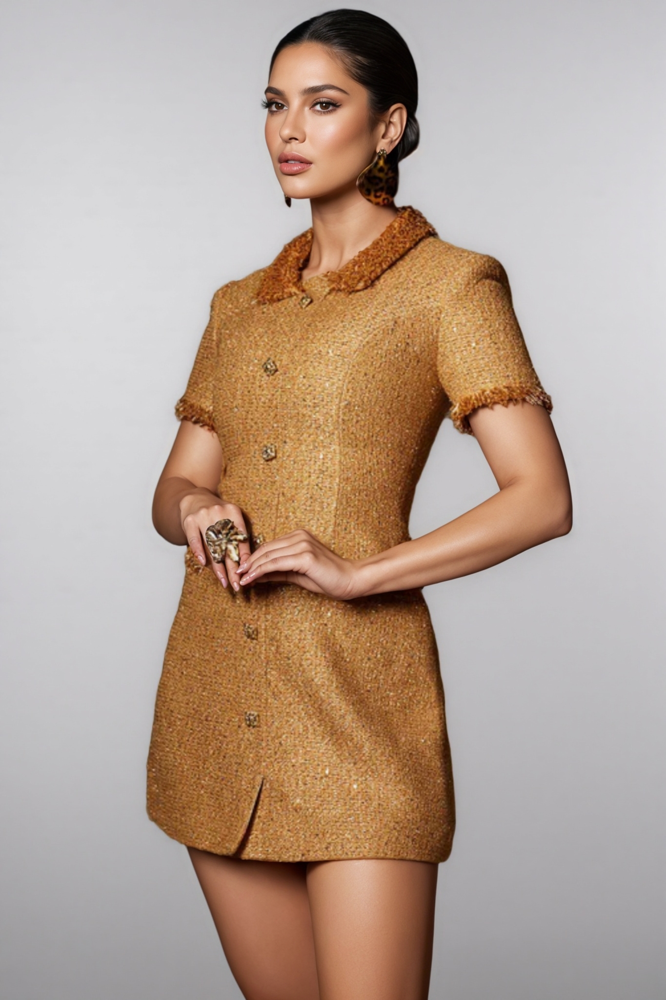 Fayenx Folded Collar Button Mini Dress