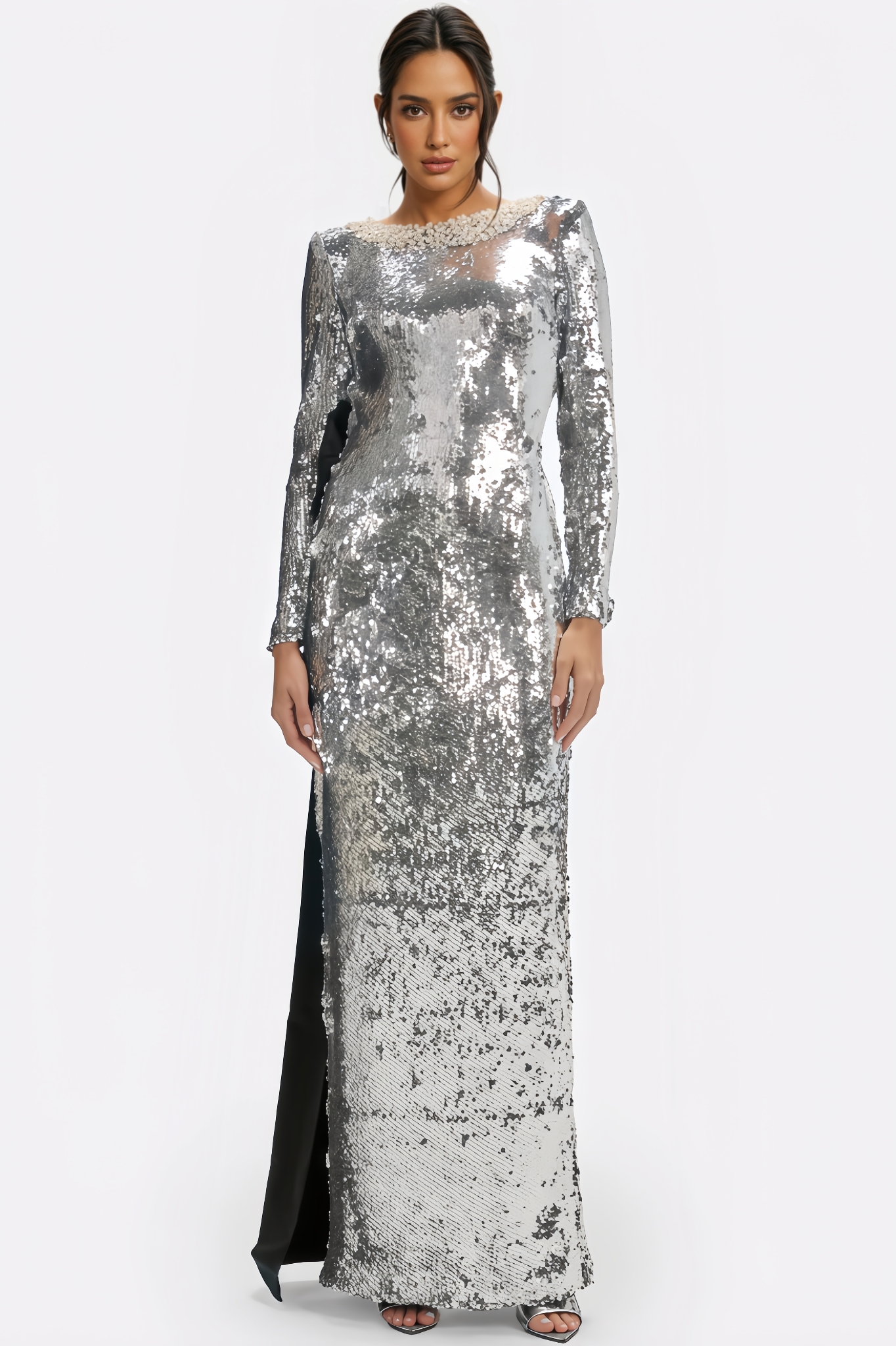 Nadim Silver Sequin Maxi Dress