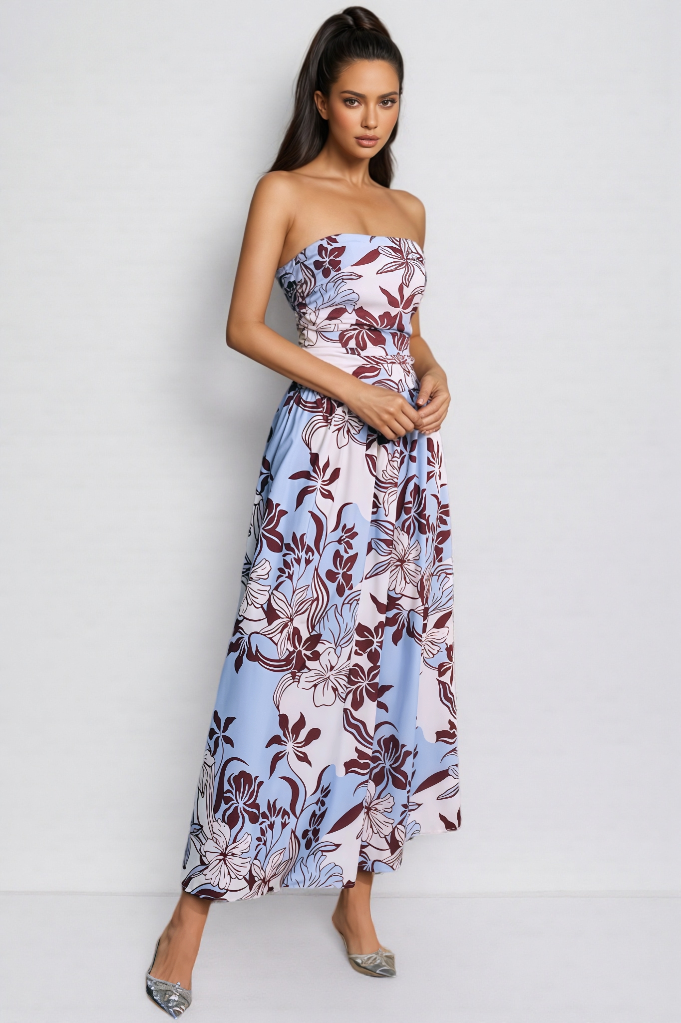 Ridhi Strapless Floral Maxi Dress
