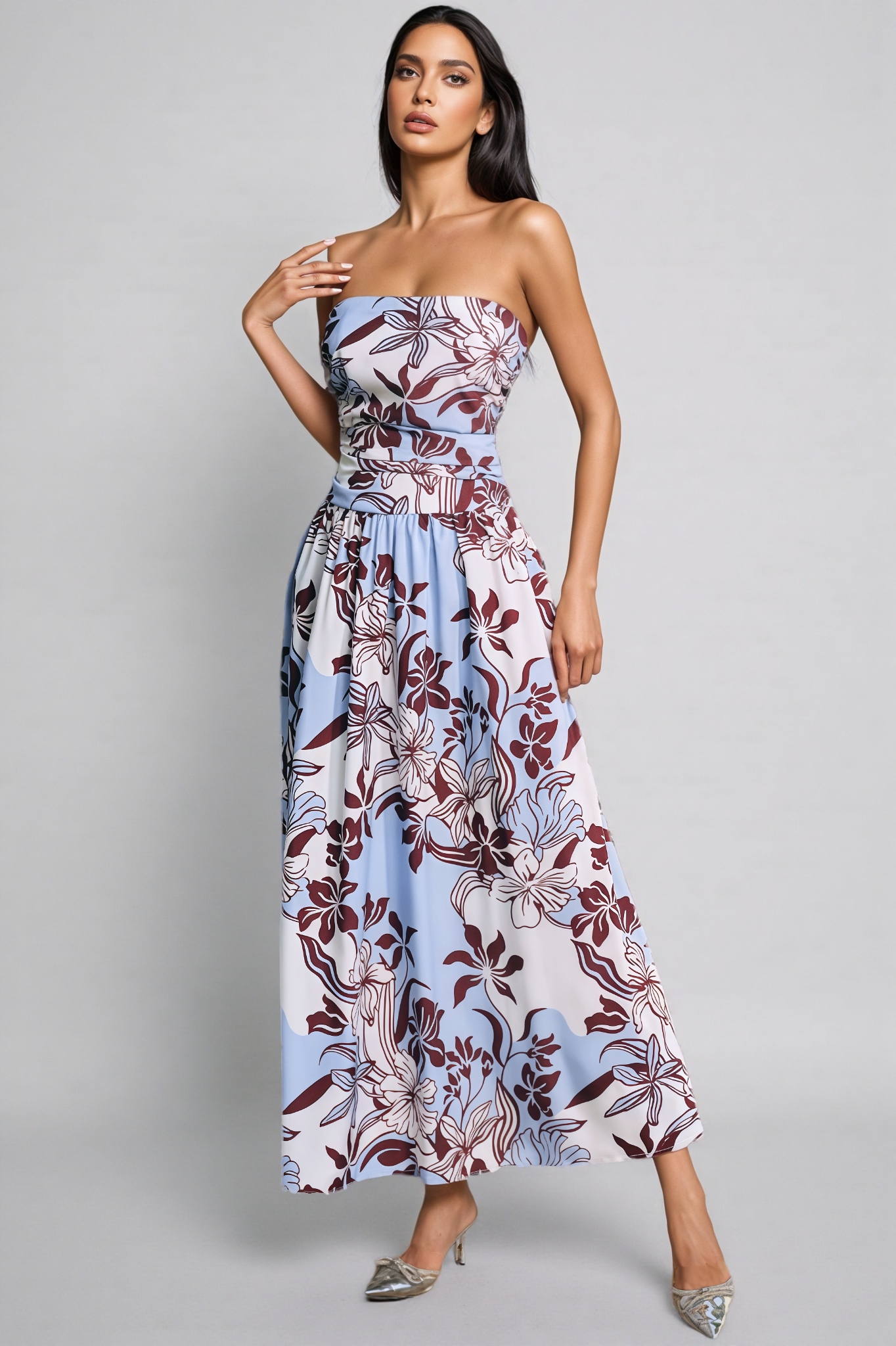 Ridhi Strapless Floral Maxi Dress