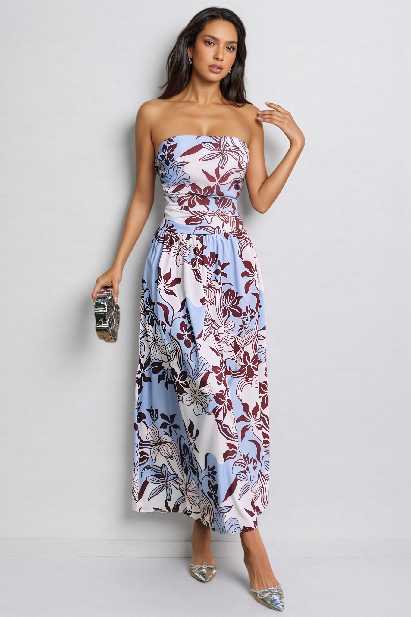 Ridhi Strapless Floral Maxi Dress
