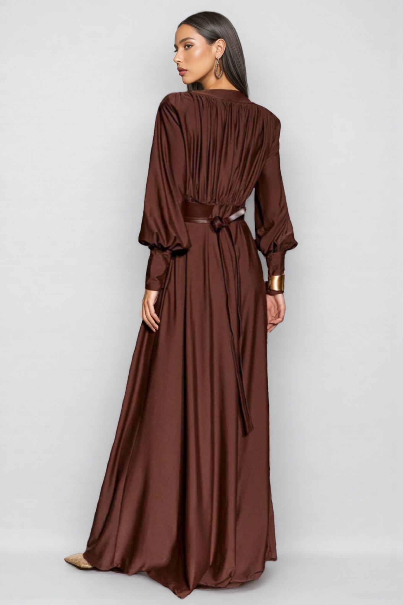 Alma Brown Long Sleeve Maxi Dress