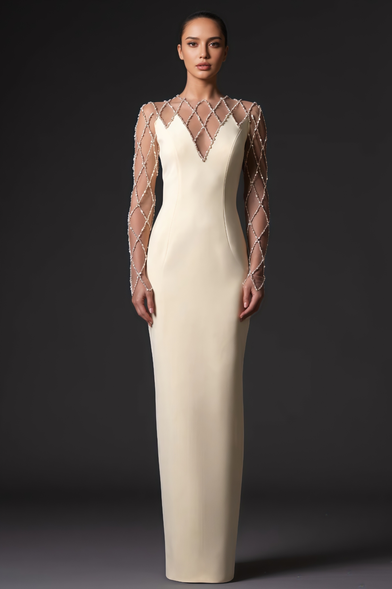 Wovarly Long Sleeve Rhinestone Maxi Dress