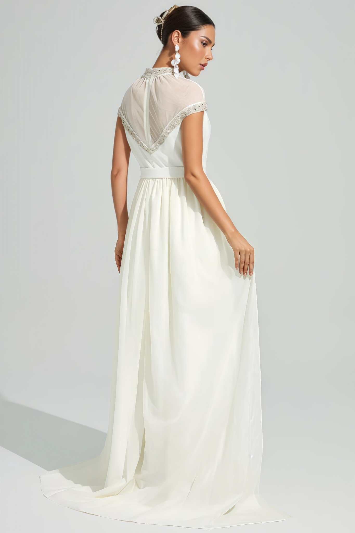 Kliren White Rhinestone Mesh Maxi Dress