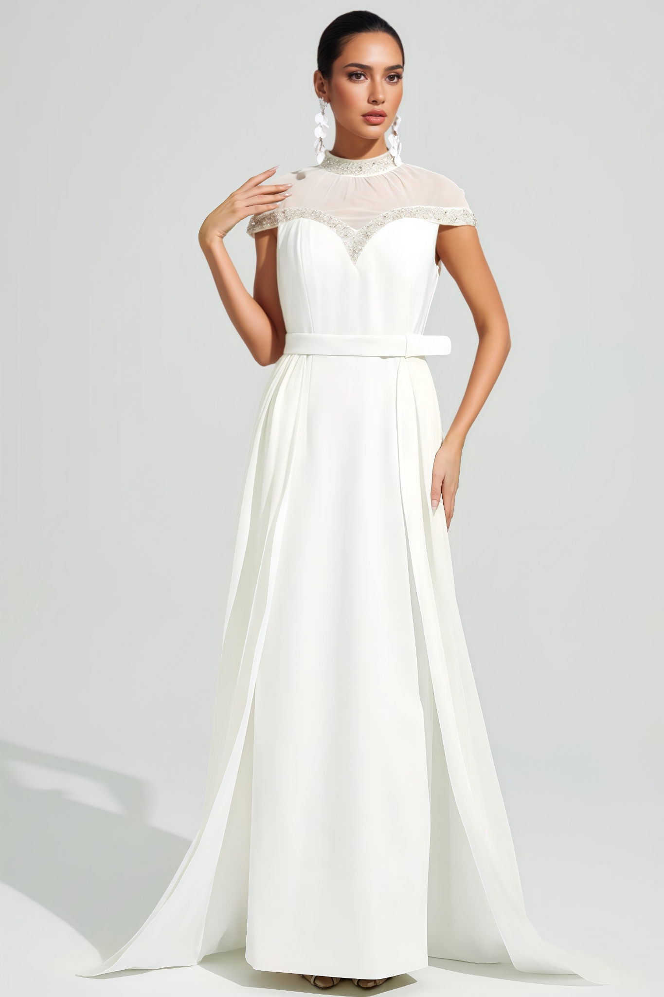 Kliren White Rhinestone Mesh Maxi Dress