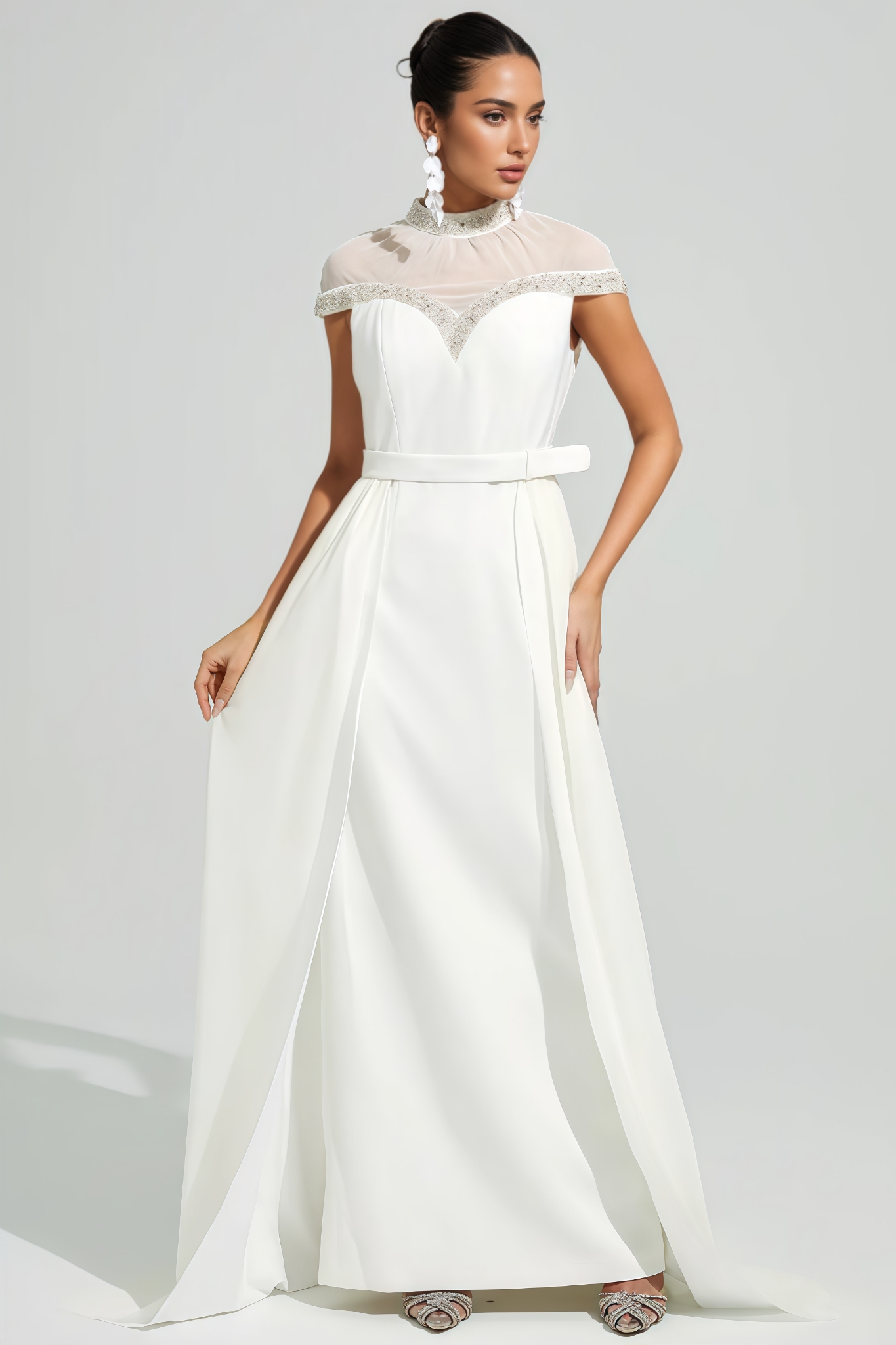 Kliren White Rhinestone Mesh Maxi Dress