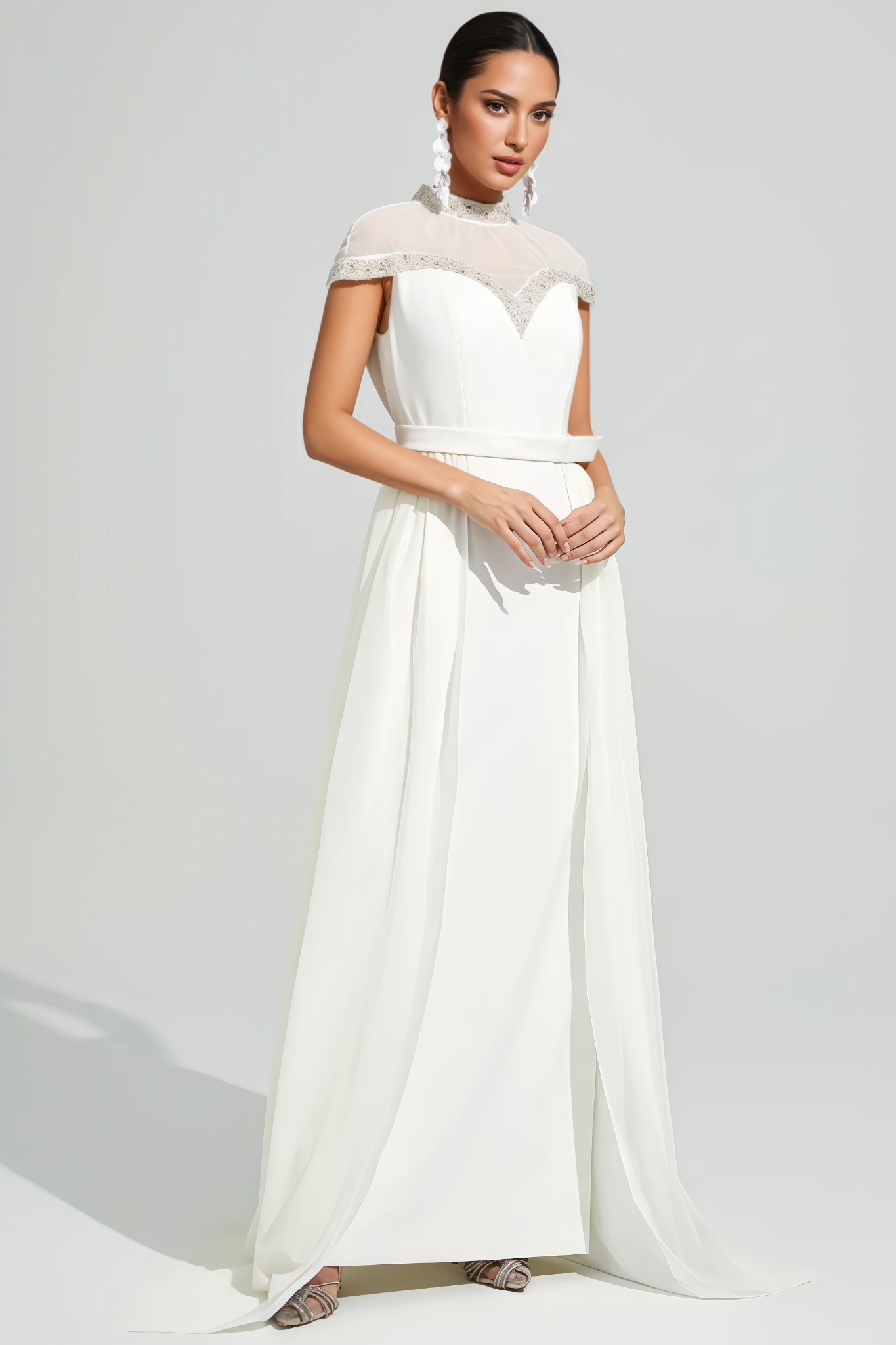 Kliren White Rhinestone Mesh Maxi Dress